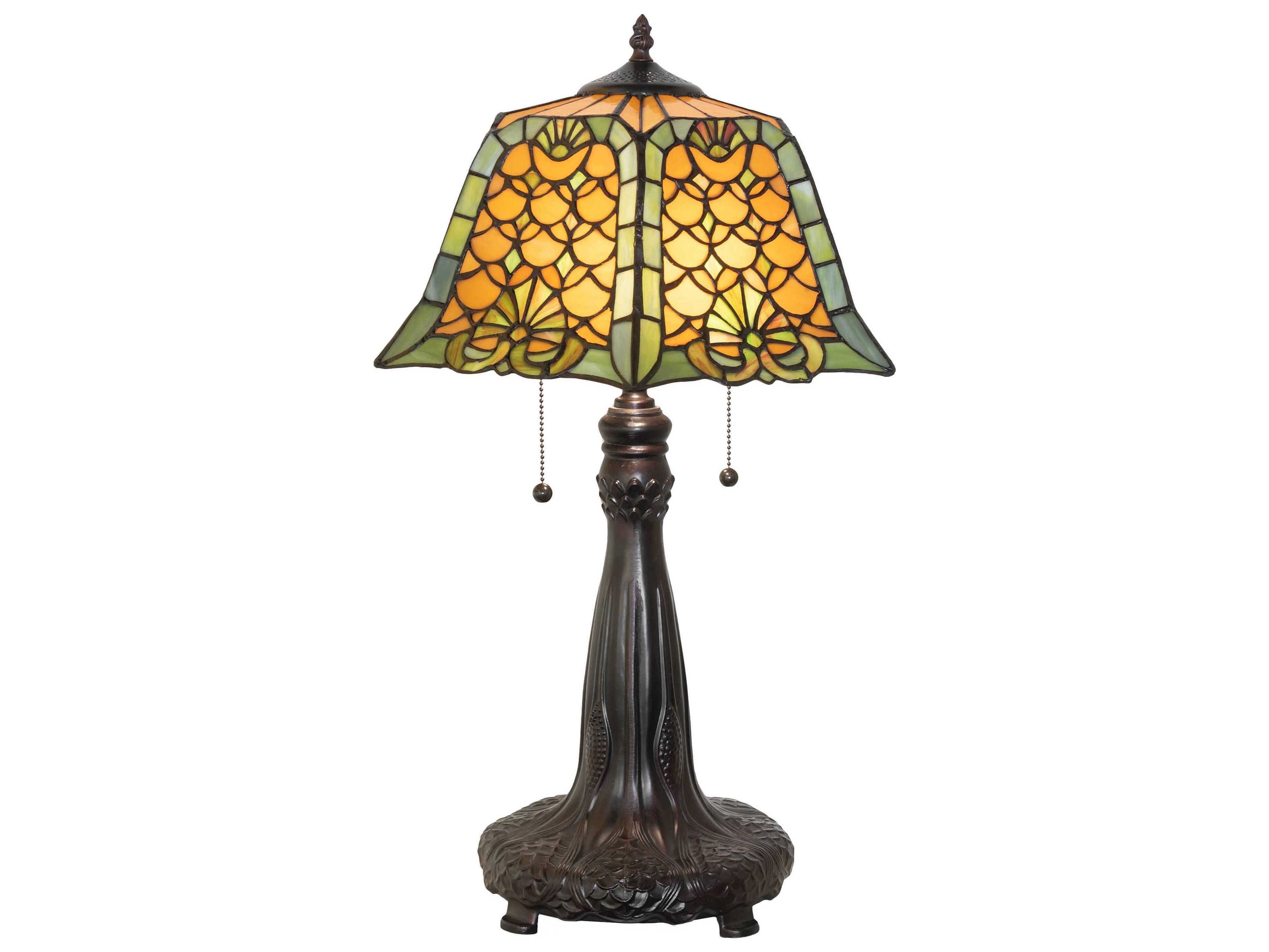 Meyda Shell & Diamond Mahogany Bronze Amber Glass Chocolate Tiffany Buffet Lamp