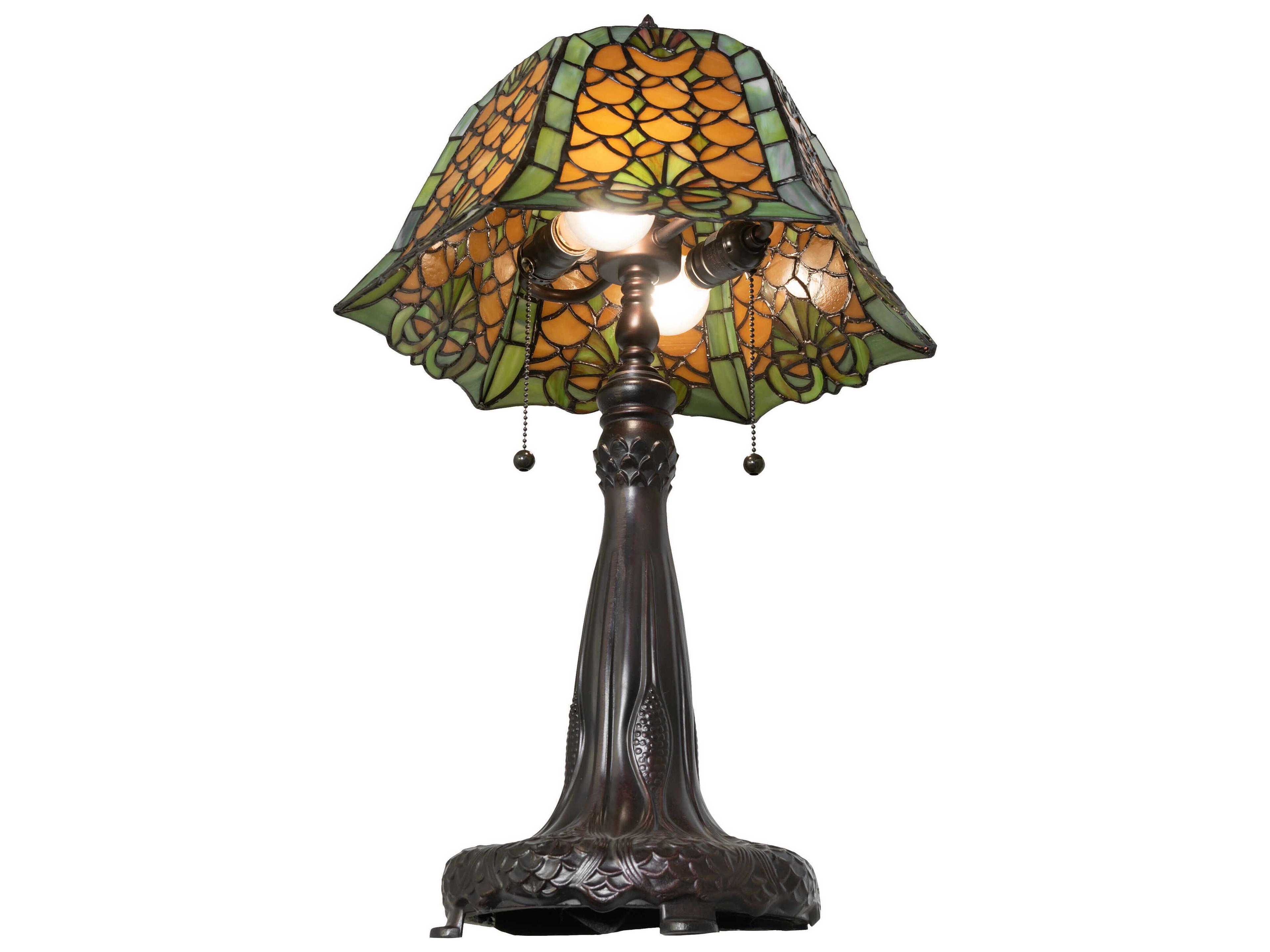 Meyda Shell & Diamond Mahogany Bronze Amber Glass Chocolate Tiffany Buffet Lamp