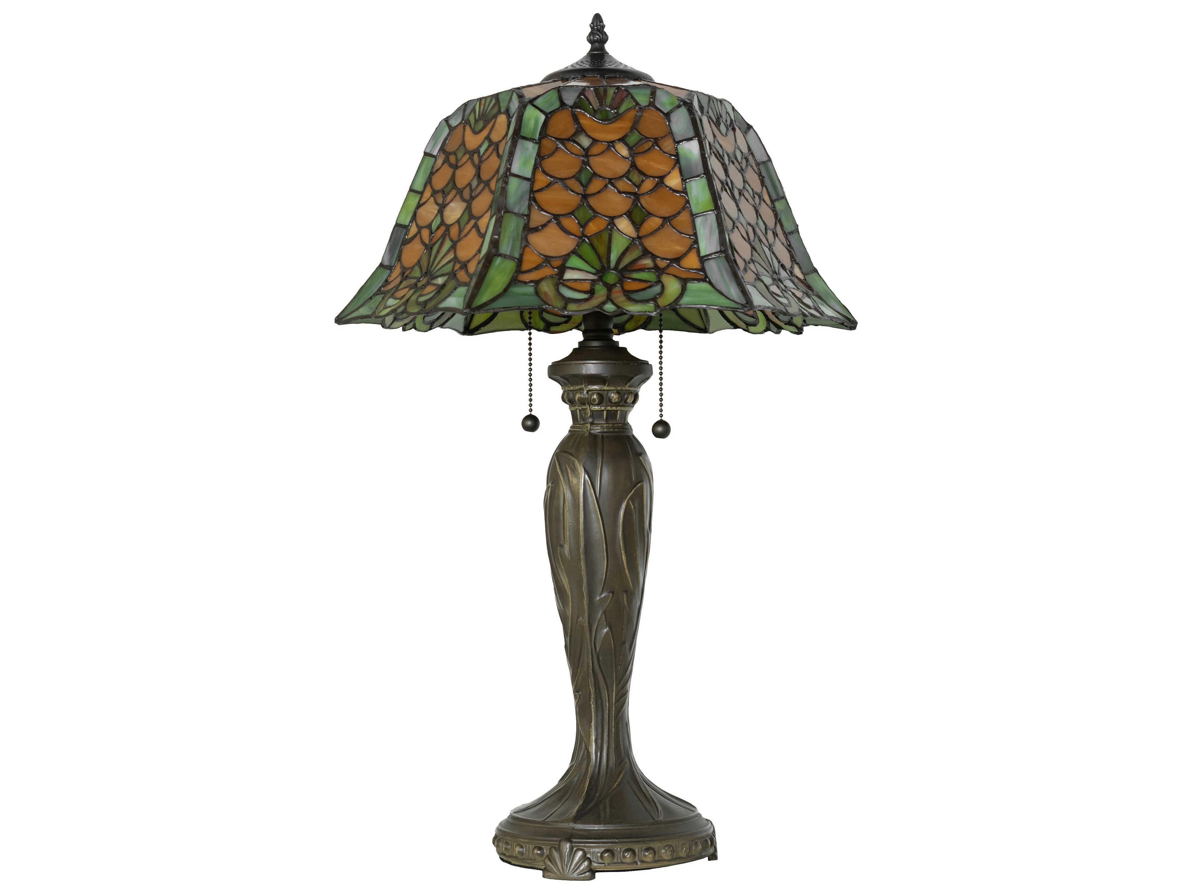 Meyda Shell & Diamond Mahogany Bronze Amber Glass Chocolate Tiffany Buffet Lamp