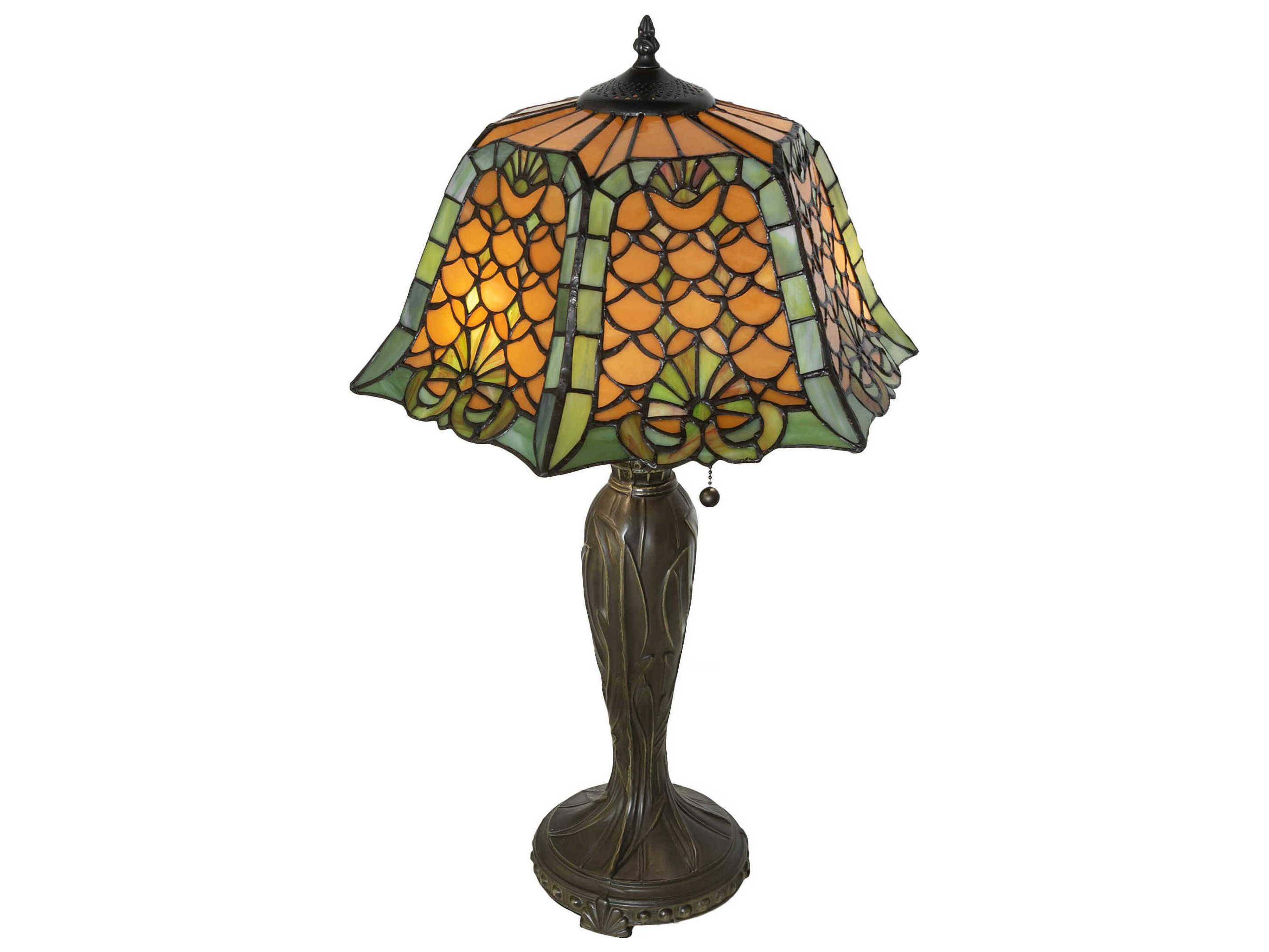 Meyda Shell & Diamond Mahogany Bronze Amber Glass Chocolate Tiffany Buffet Lamp
