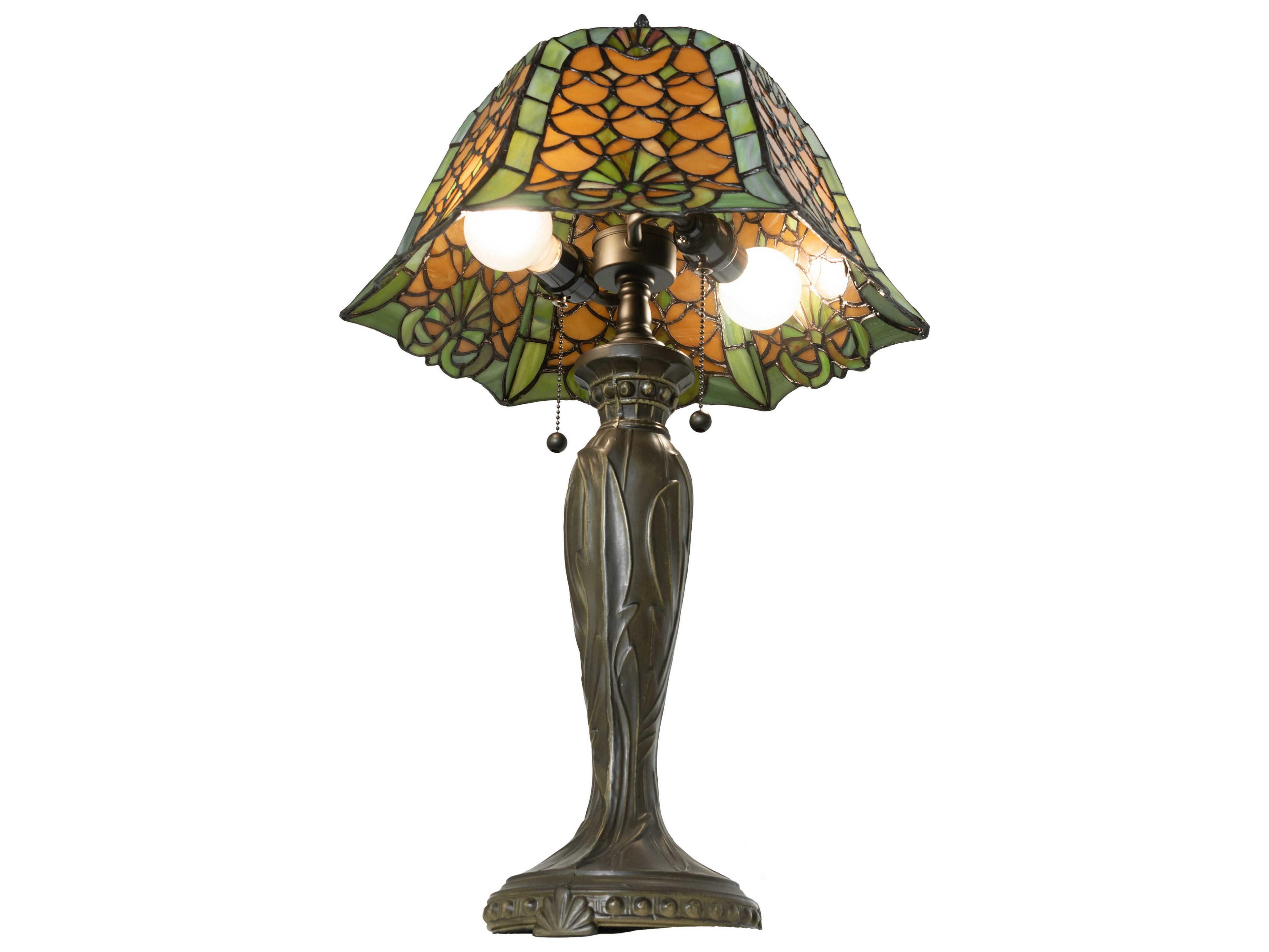 Meyda Shell & Diamond Mahogany Bronze Amber Glass Chocolate Tiffany Buffet Lamp