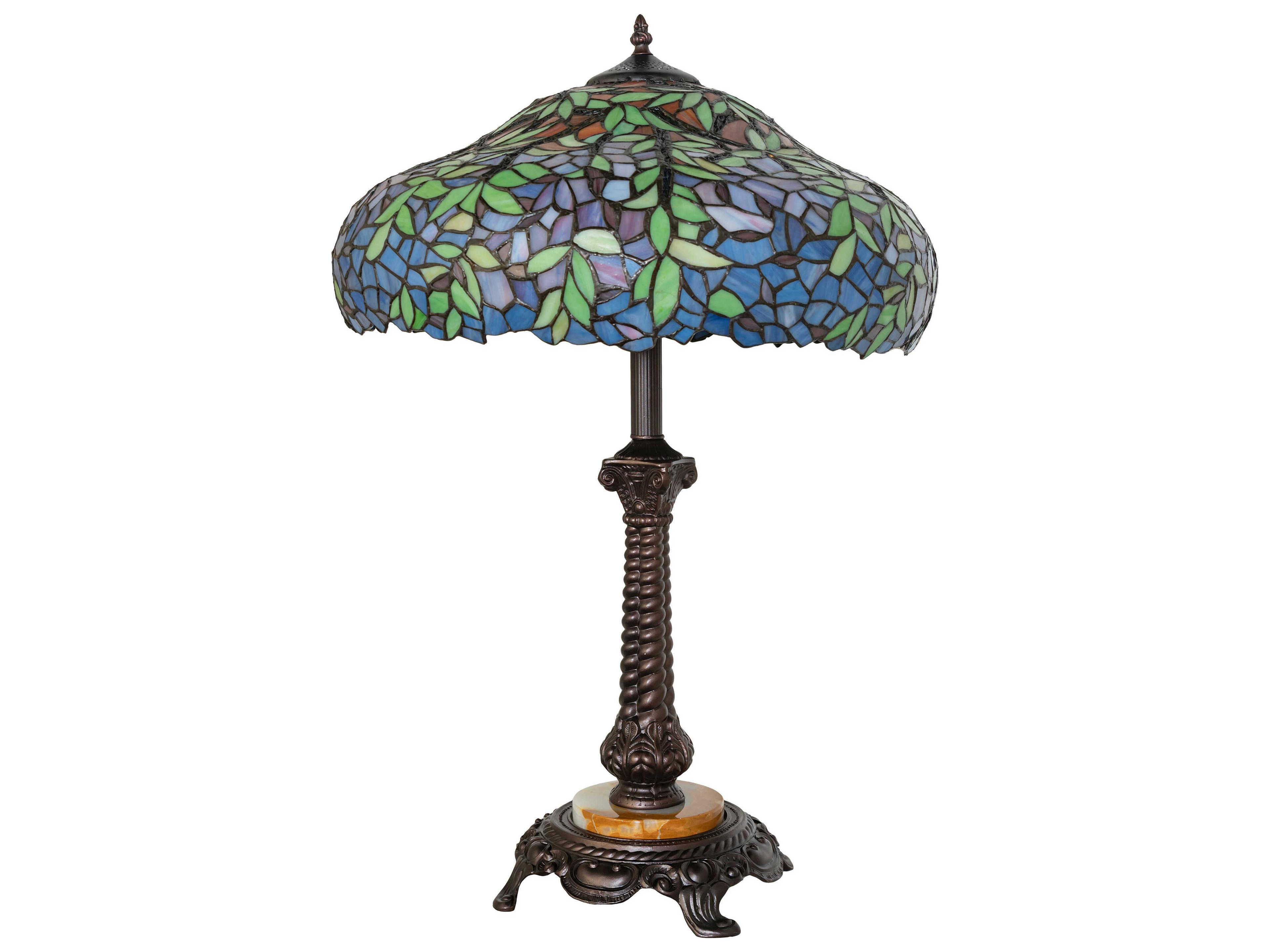 Meyda Laburnum Mahogany Bronze Green Blue Violet Glass Tiffany Buffet Lamp