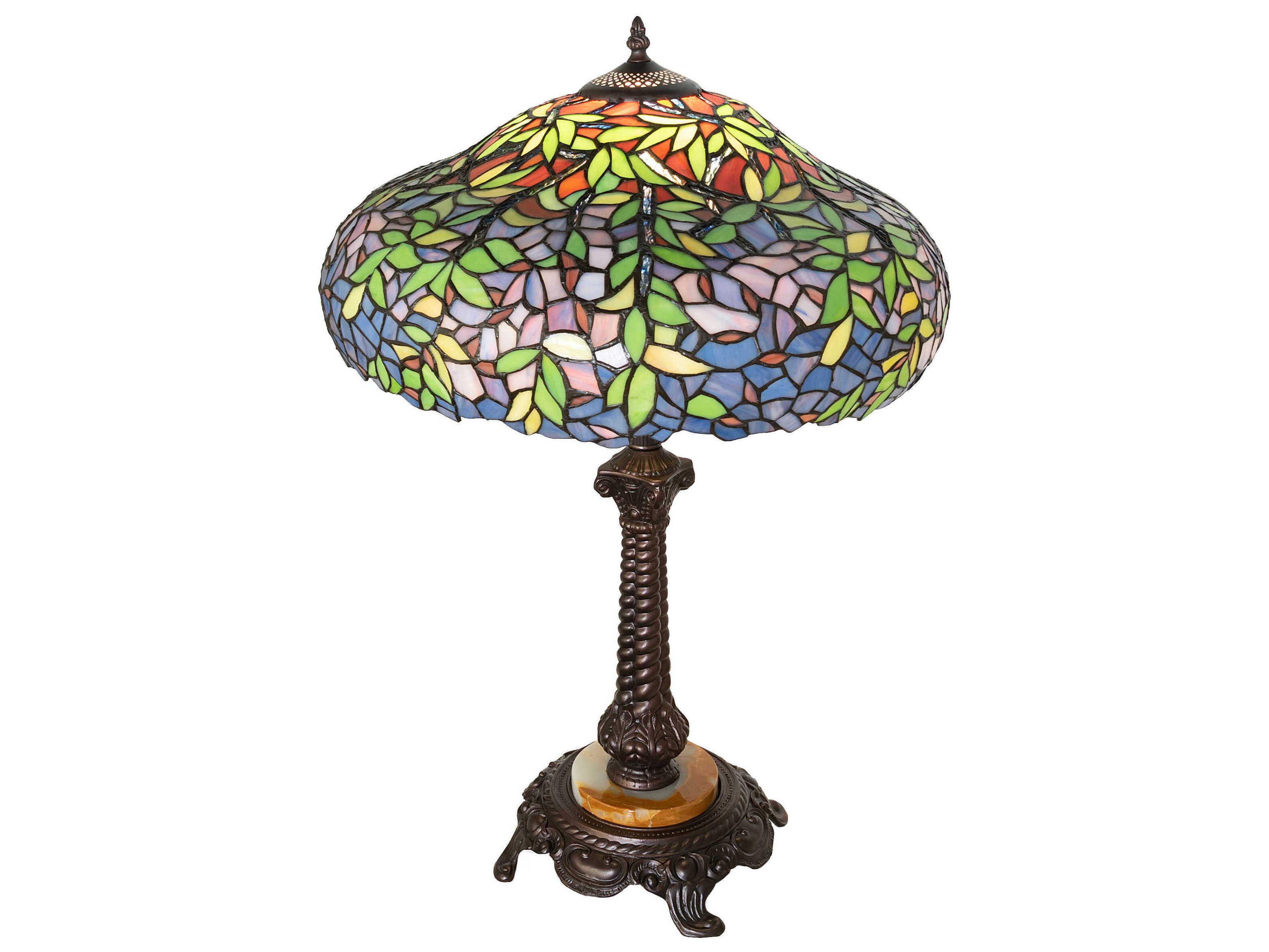 Meyda Laburnum Mahogany Bronze Green Blue Violet Glass Tiffany Buffet Lamp