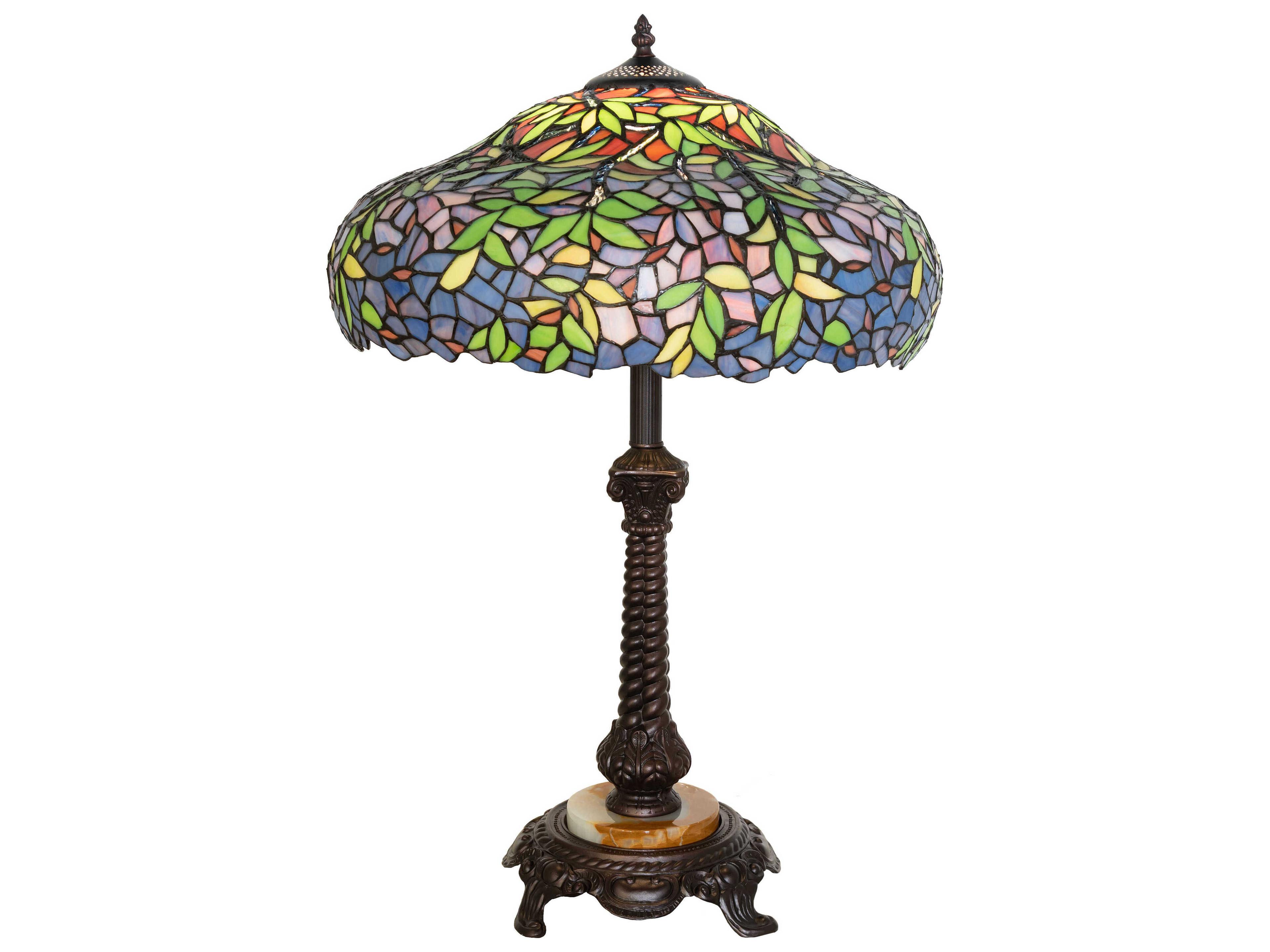 Meyda Laburnum Mahogany Bronze Green Blue Violet Glass Tiffany Buffet Lamp