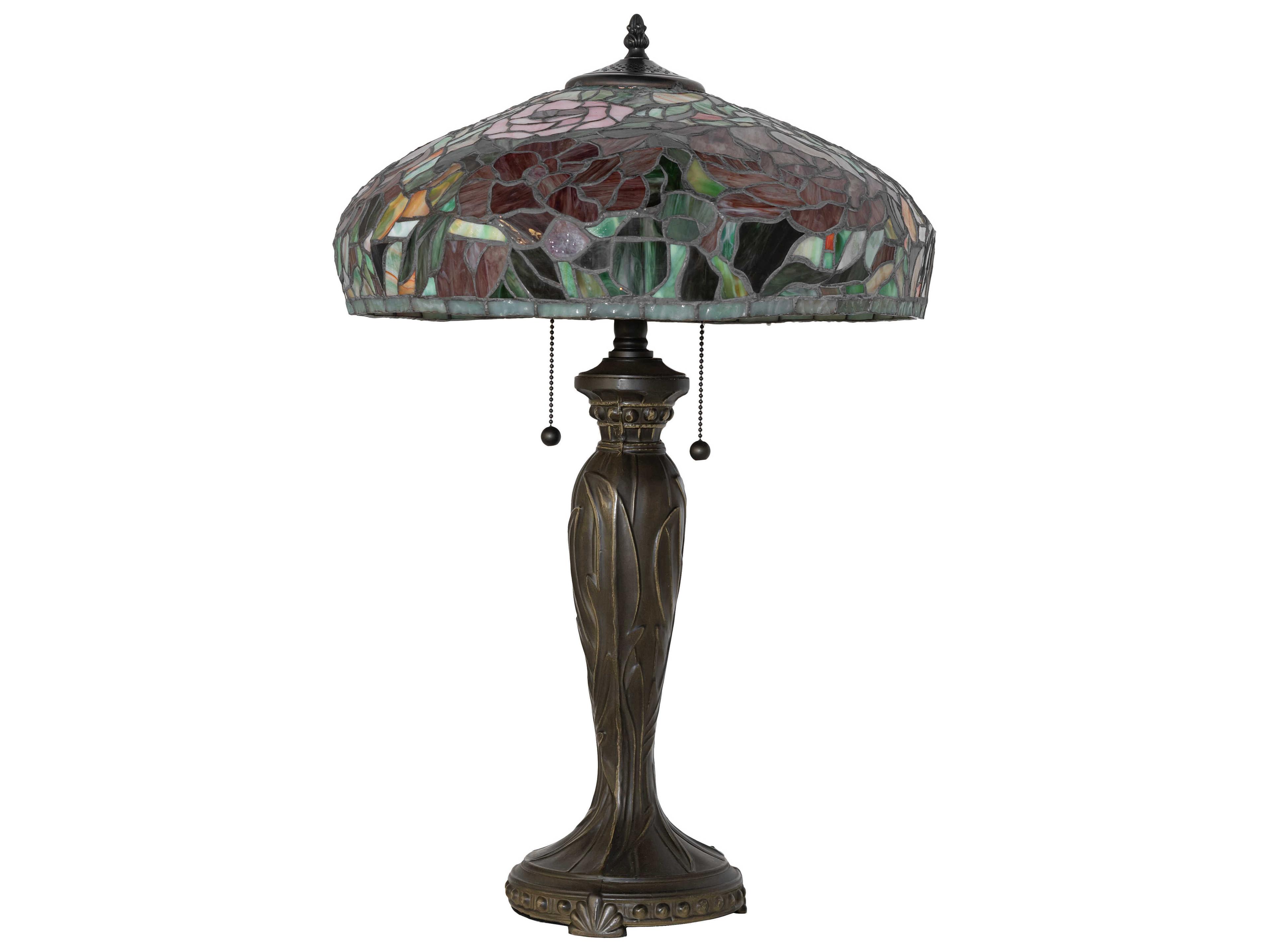 Meyda Tiffany Peony Mahogany Bronze Ruby Pink Mauve Glass Buffet Lamp