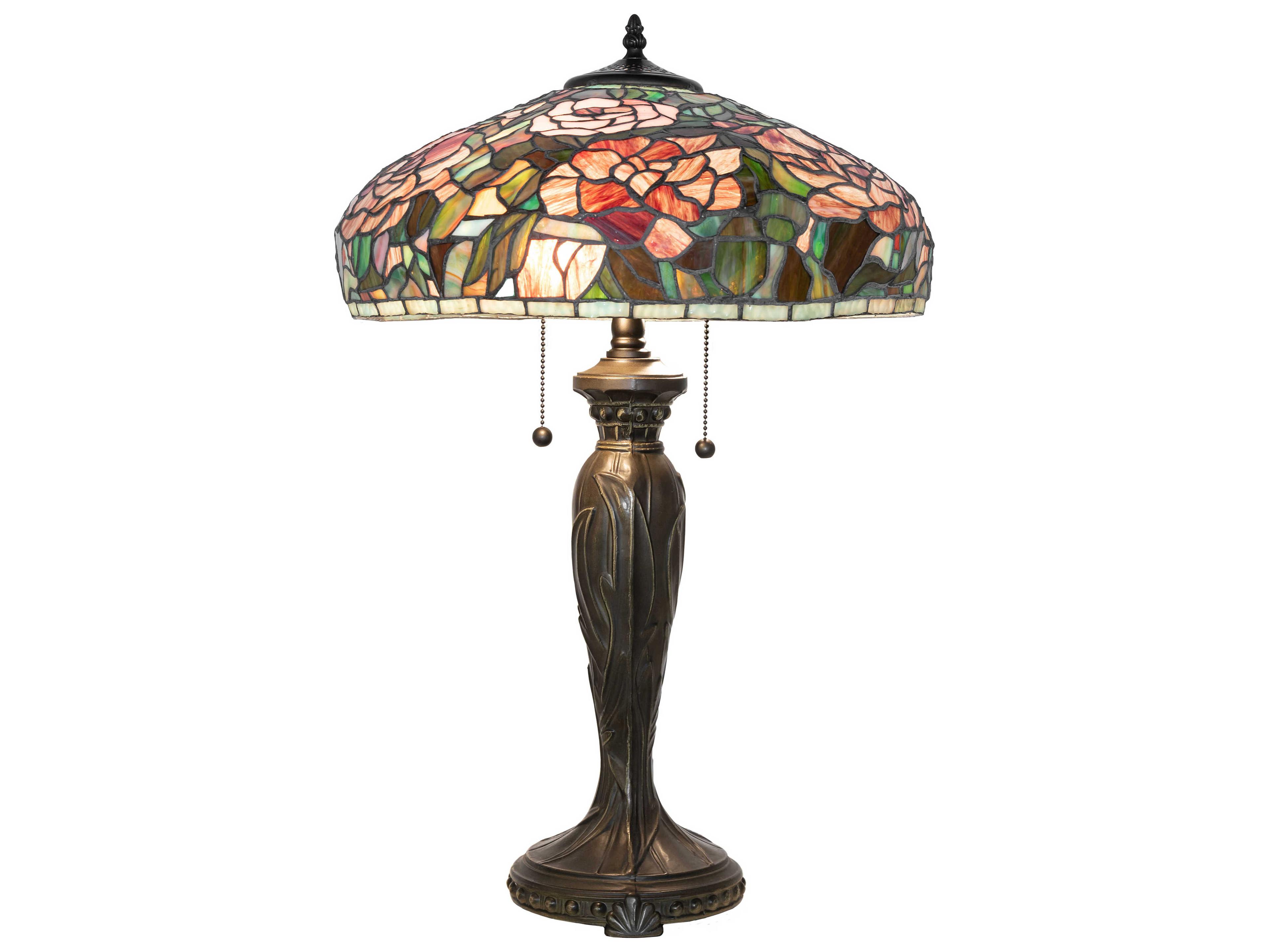 Meyda Tiffany Peony Mahogany Bronze Ruby Pink Mauve Glass Buffet Lamp