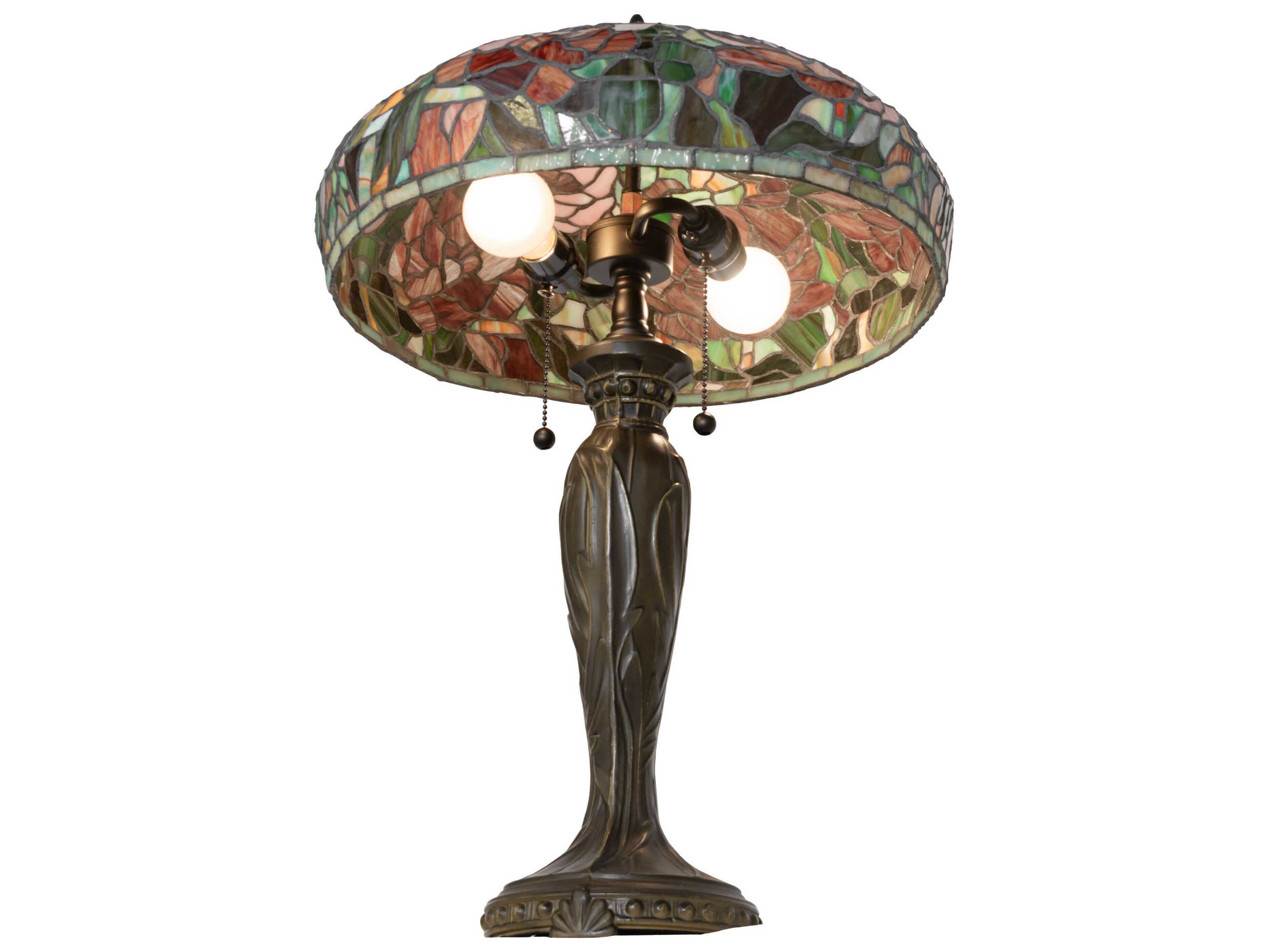 Meyda Tiffany Peony Mahogany Bronze Ruby Pink Mauve Glass Buffet Lamp
