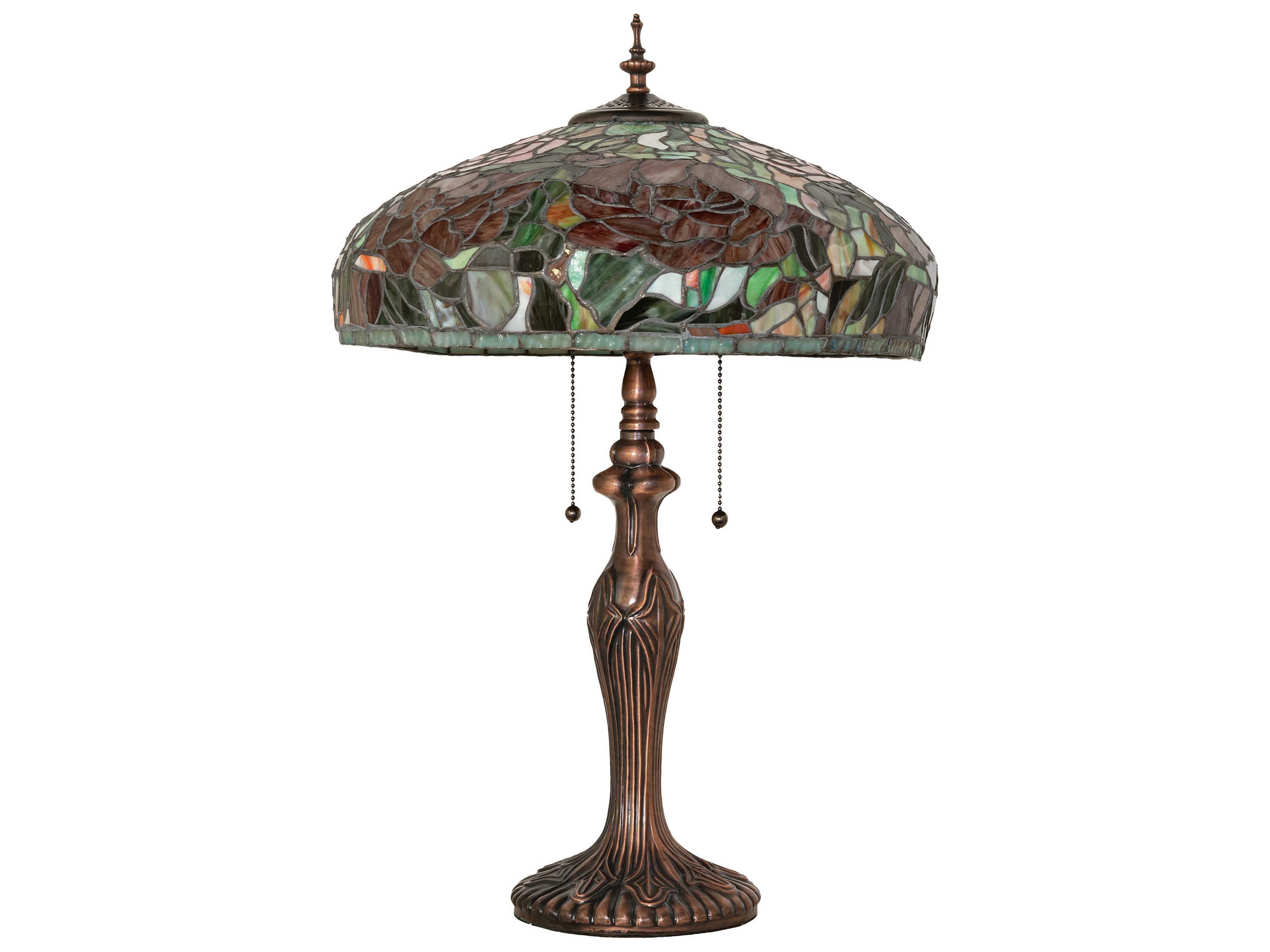 Meyda Tiffany Peony Mahogany Bronze Ruby Pink Mauve Glass Buffet Lamp