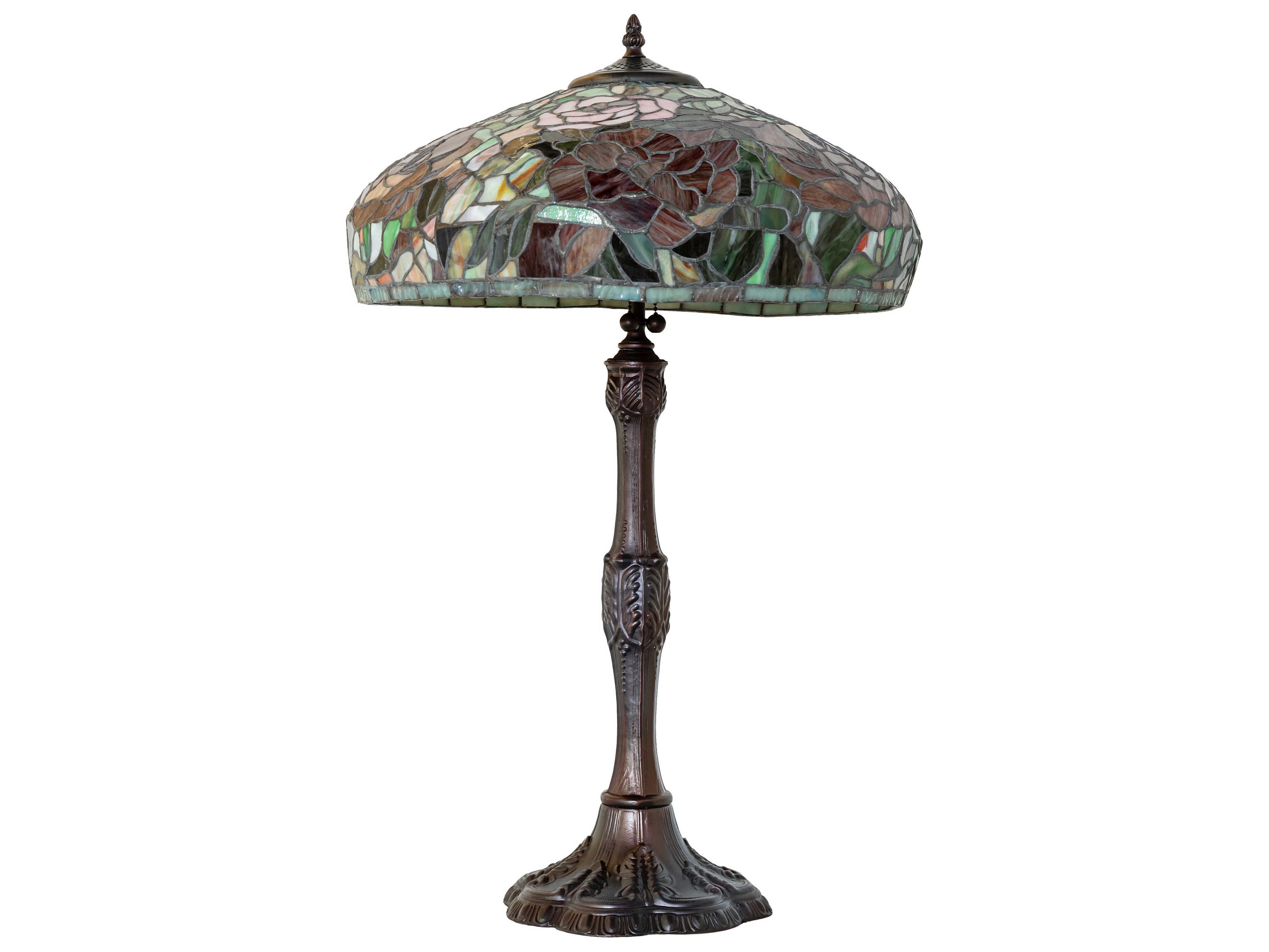 Meyda Tiffany Peony Mahogany Bronze Ruby Pink Mauve Glass Buffet Lamp