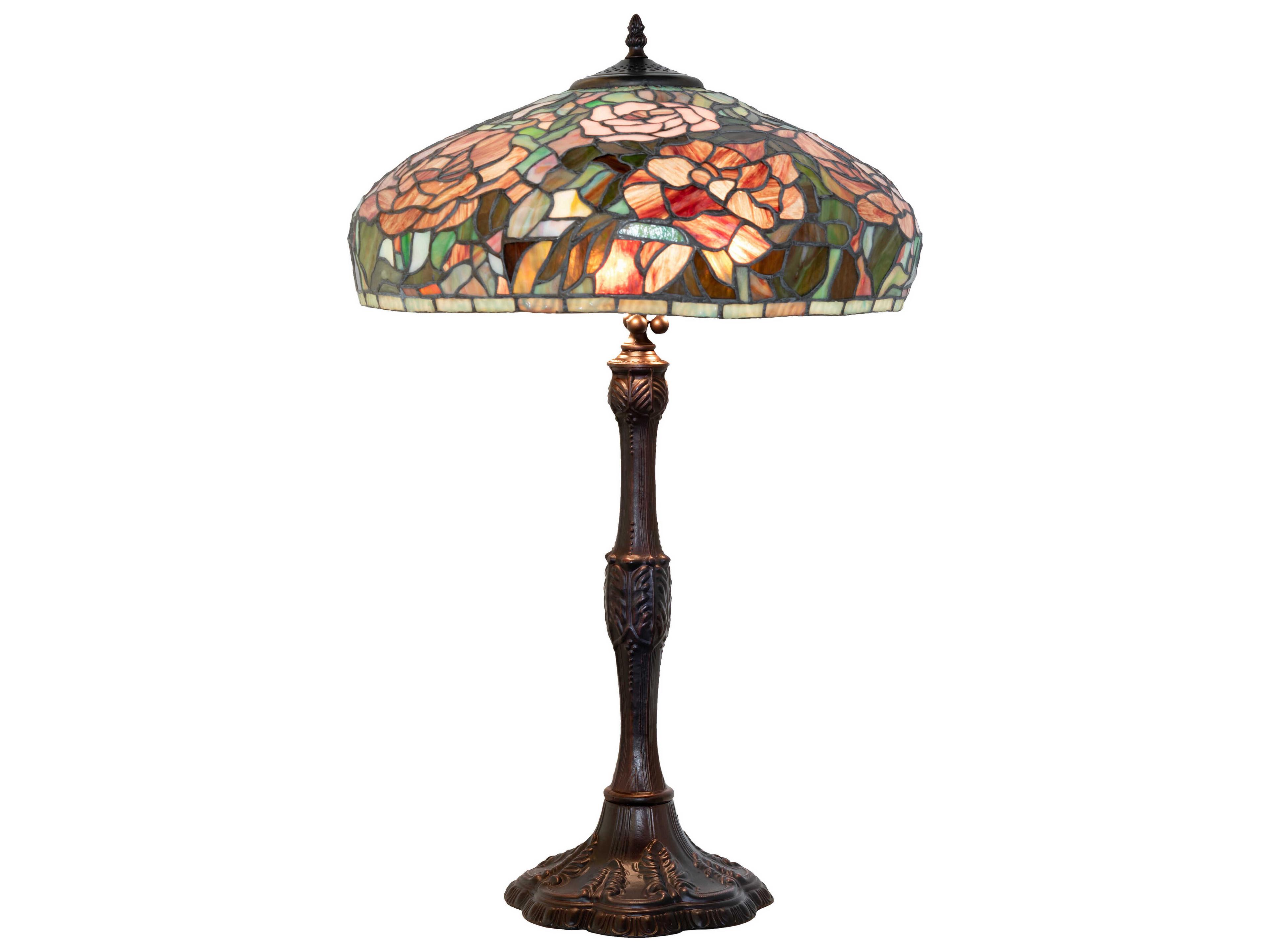 Meyda Tiffany Peony Mahogany Bronze Ruby Pink Mauve Glass Buffet Lamp