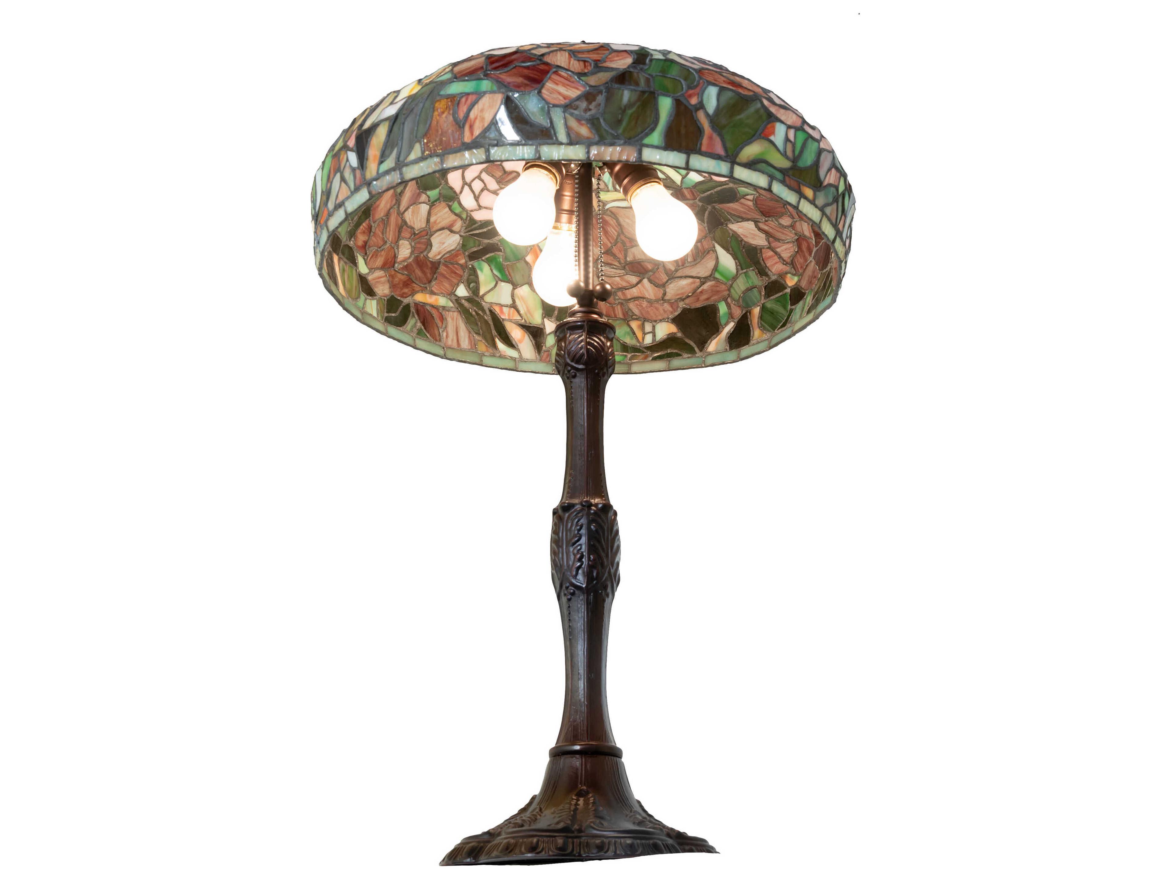 Meyda Tiffany Peony Mahogany Bronze Ruby Pink Mauve Glass Buffet Lamp