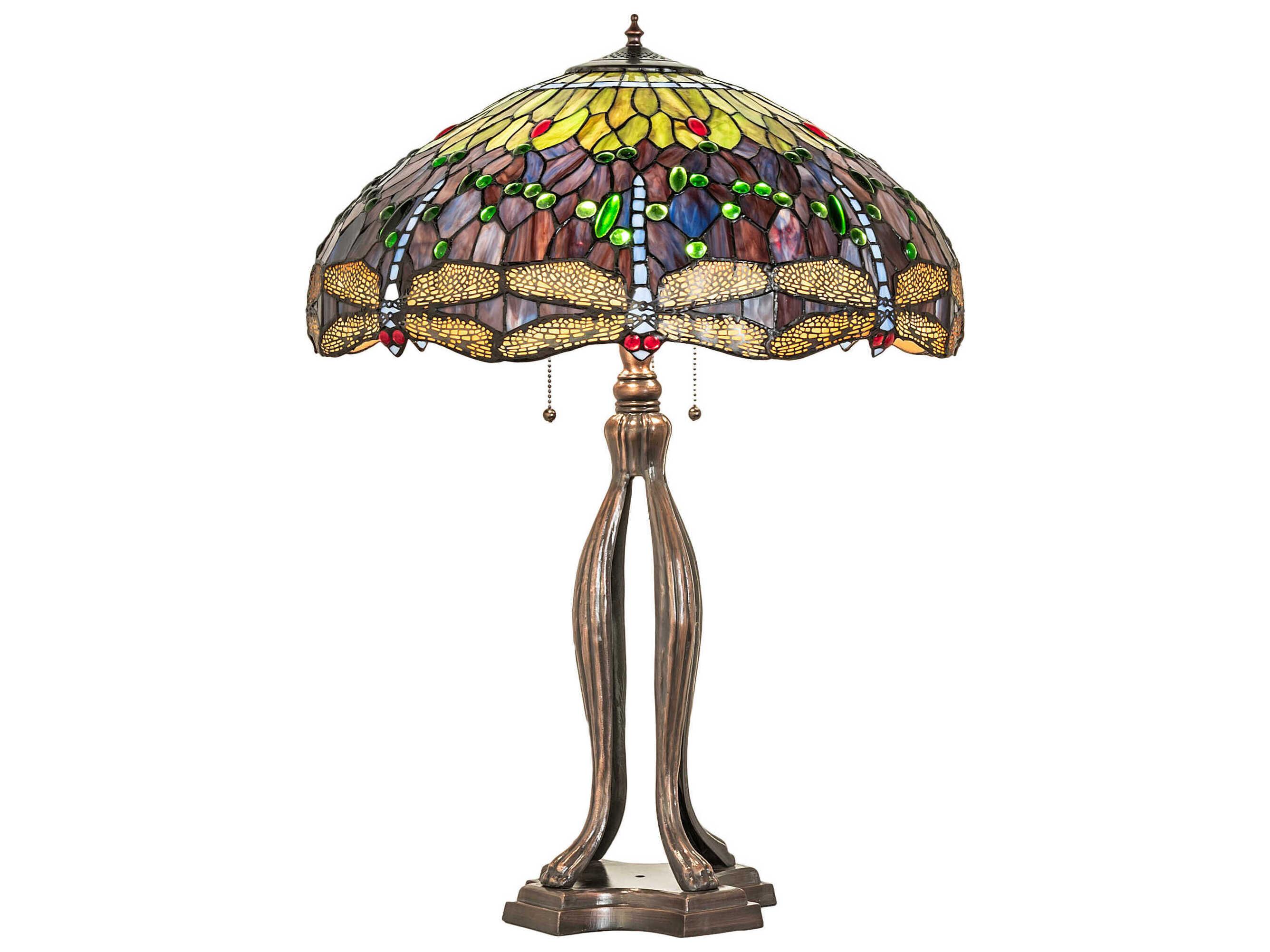 Meyda Tiffany Hanginghead Dragonfly Mahogany Bronze Purple Blue Green Glass Buffet Lamp