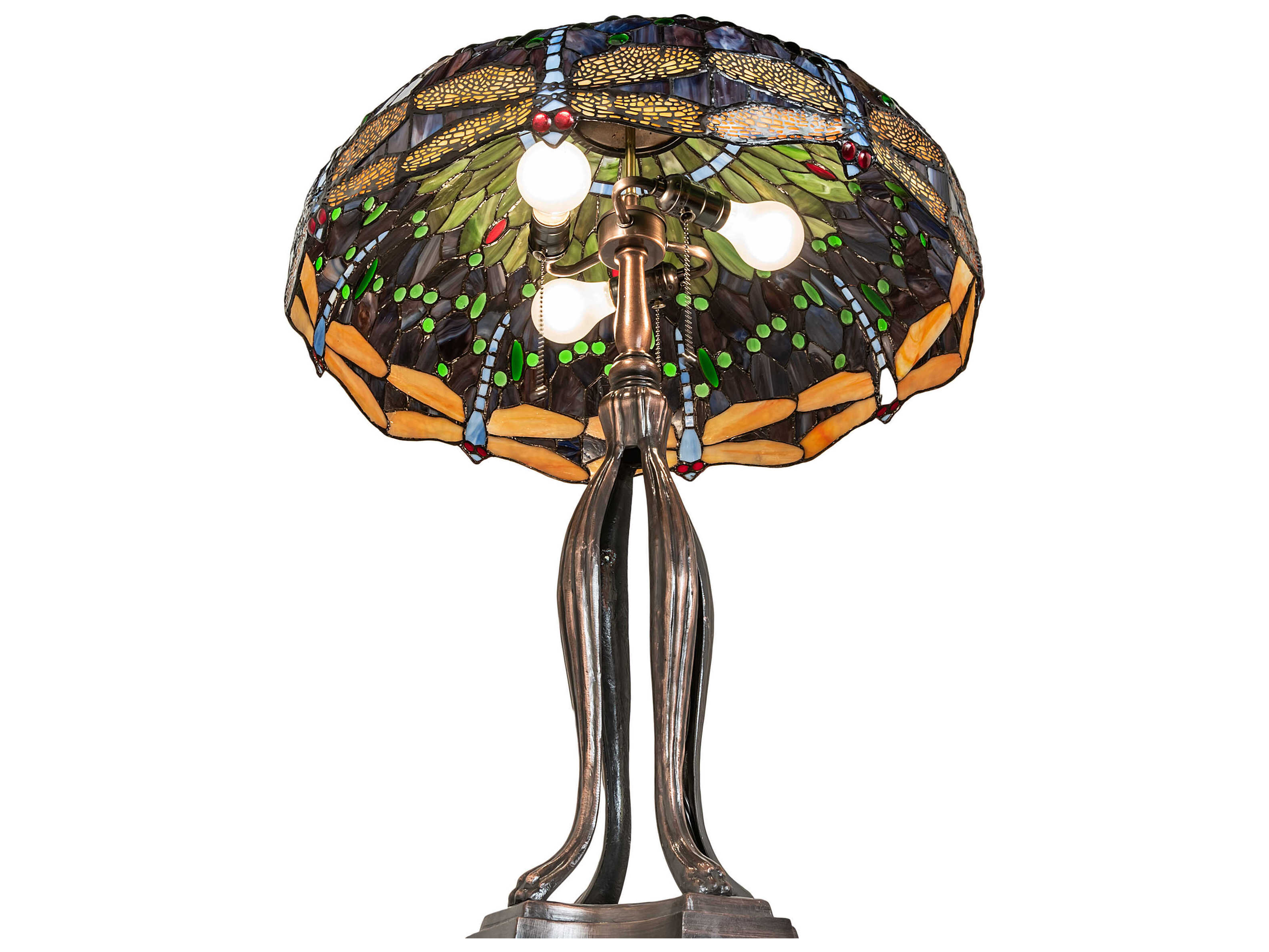 Meyda Tiffany Hanginghead Dragonfly Mahogany Bronze Purple Blue Green Glass Buffet Lamp