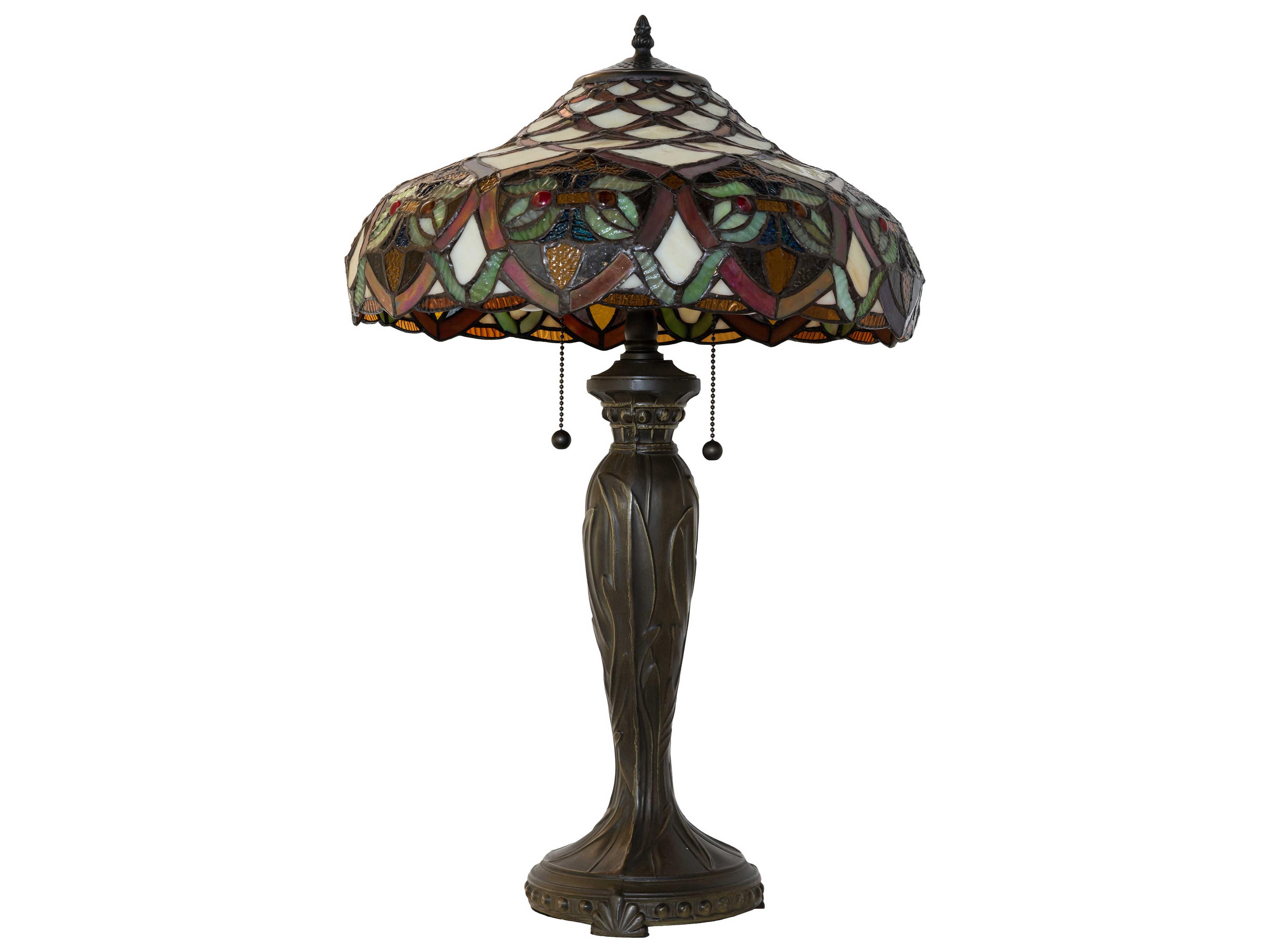 Meyda Franco Antique Ruby Coral Amber Glass Bronze Tiffany Buffet Lamp