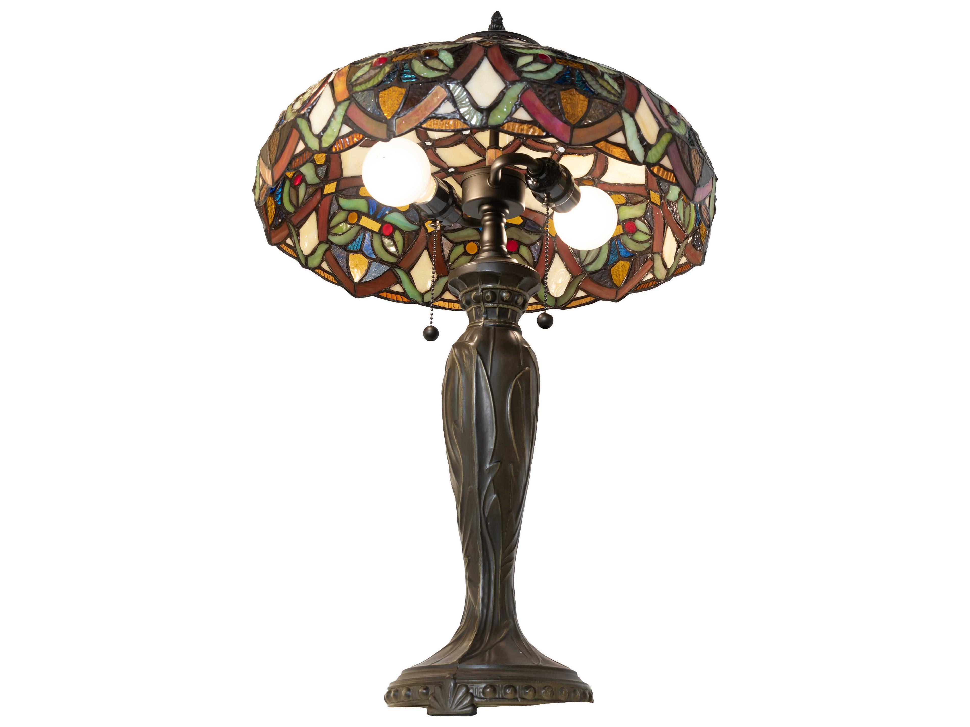 Meyda Franco Antique Ruby Coral Amber Glass Bronze Tiffany Buffet Lamp