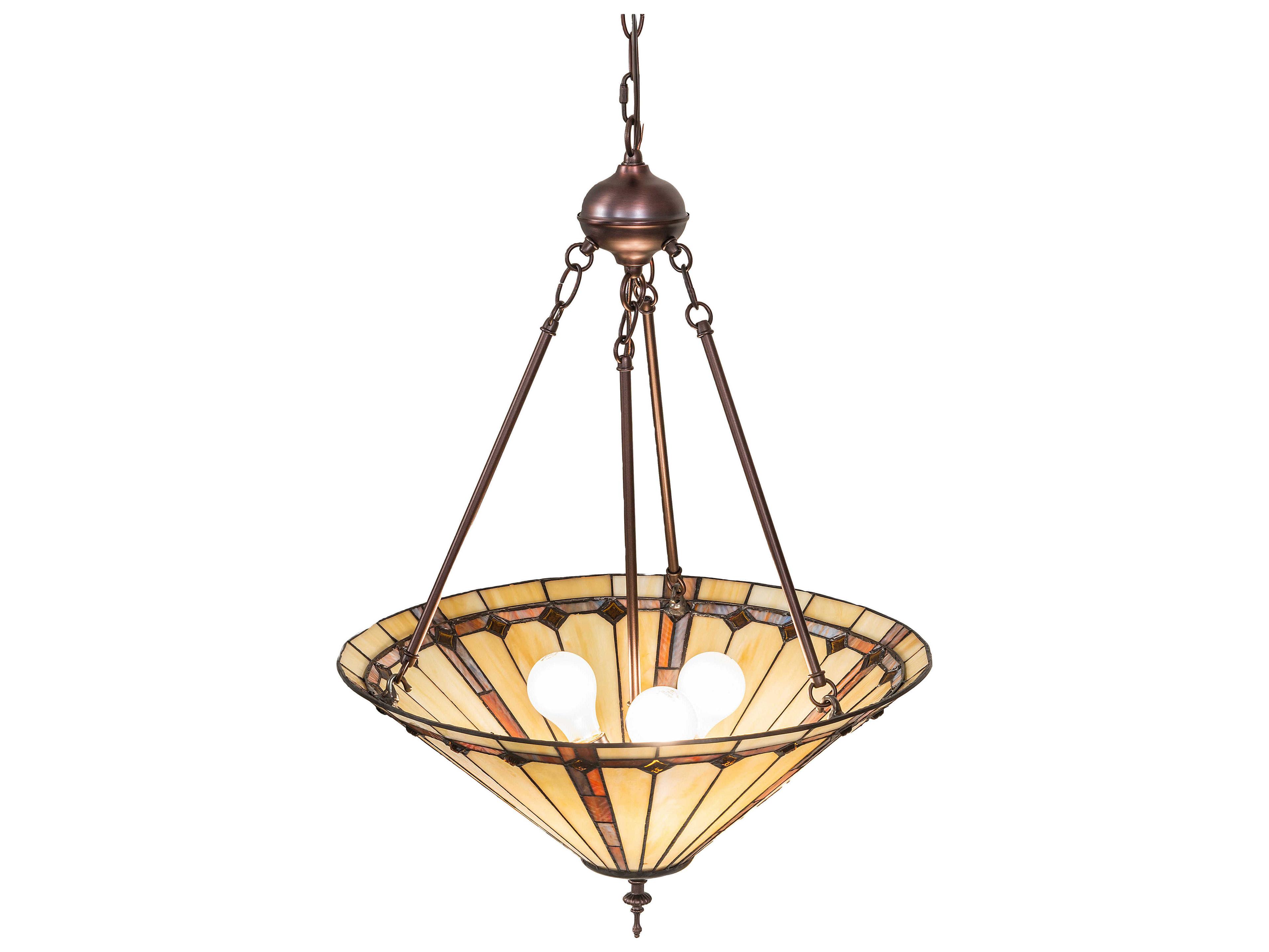 Meyda Belvidere 3-Light Mahogany Bronze Glass Tiffany Pendant