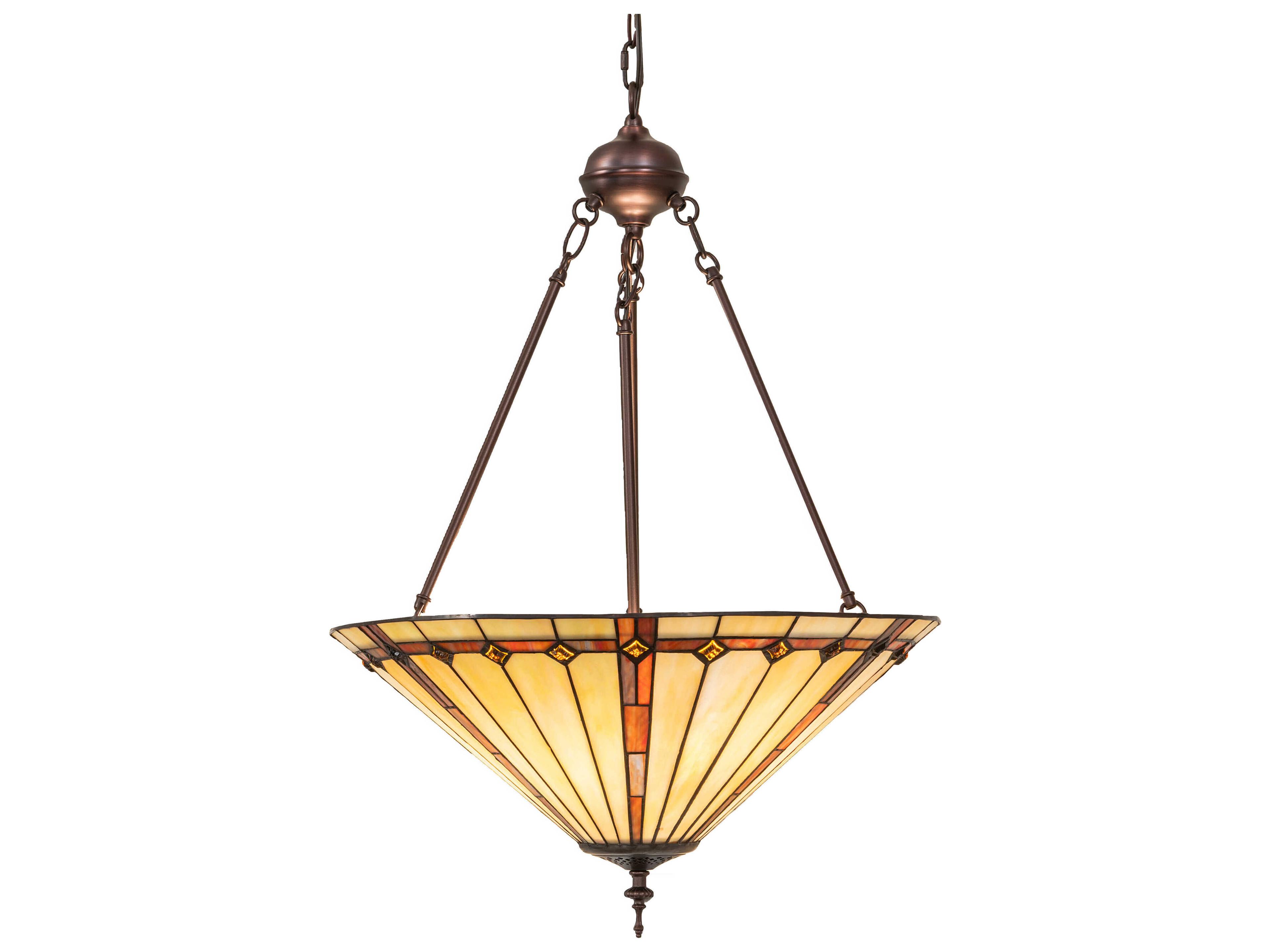 Meyda Belvidere 3-Light Mahogany Bronze Glass Tiffany Pendant