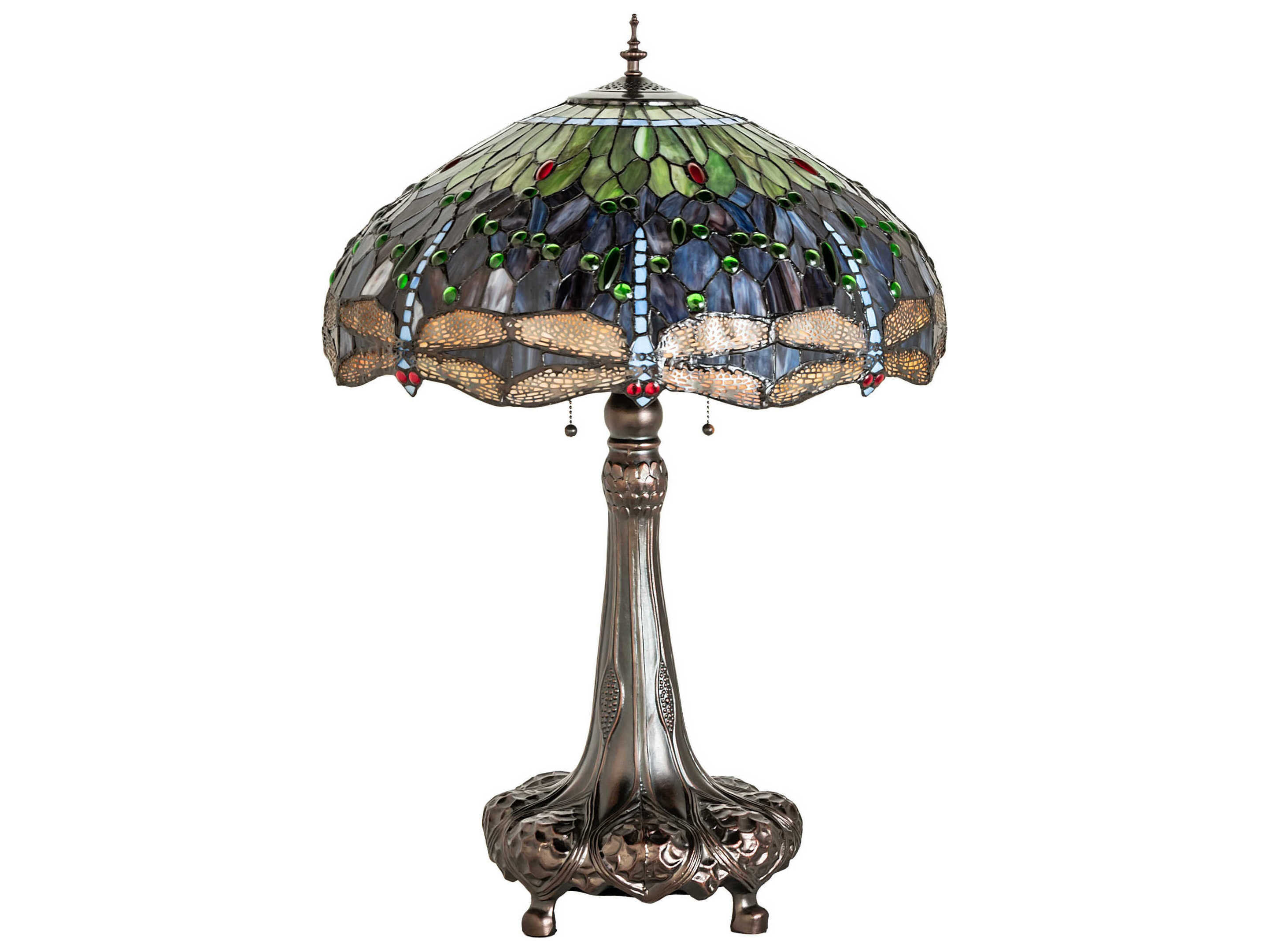 Meyda Tiffany Hanginghead Dragonfly Mahogany Bronze Purple Blue Green Glass Buffet Lamp