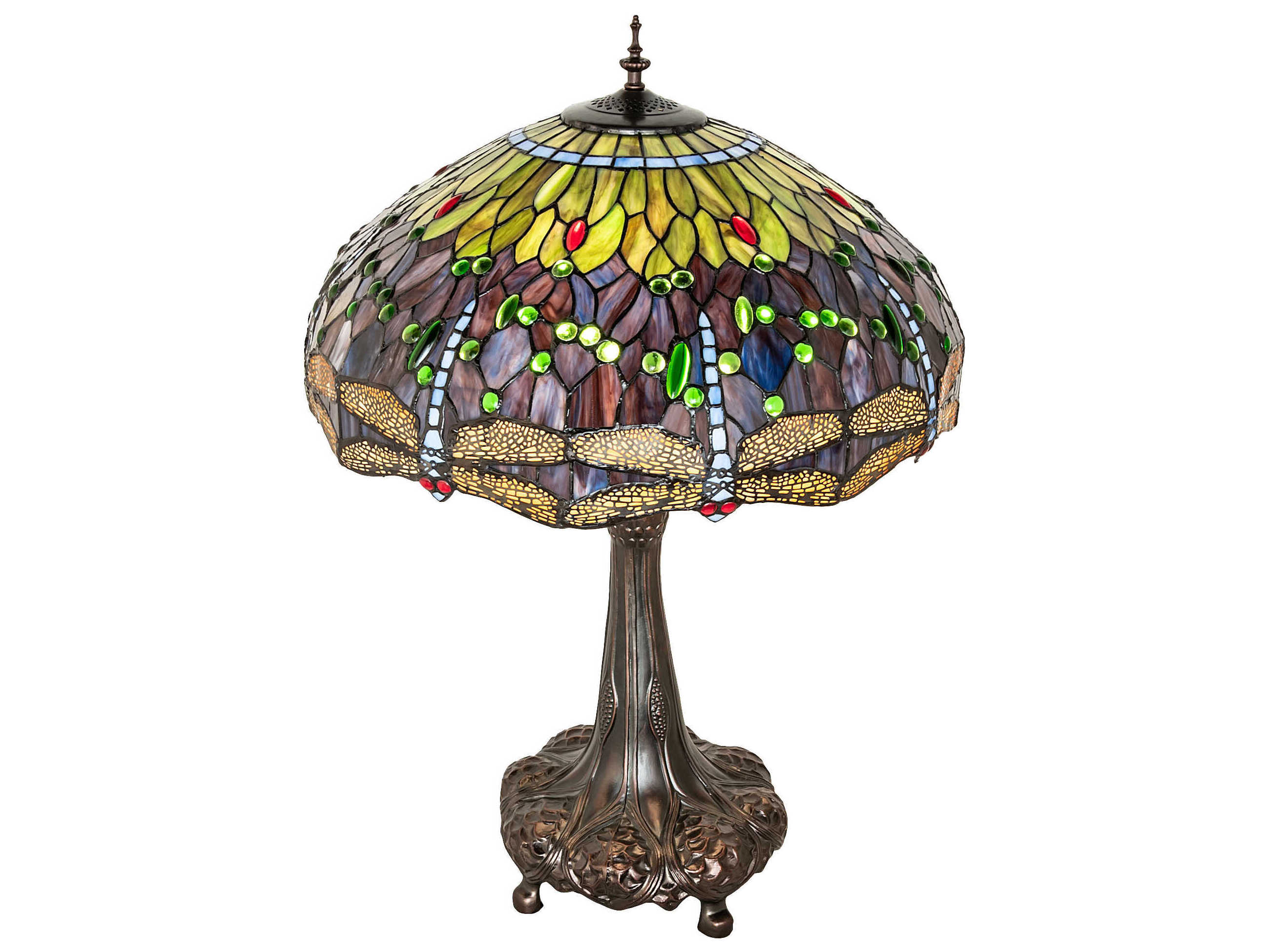Meyda Tiffany Hanginghead Dragonfly Mahogany Bronze Purple Blue Green Glass Buffet Lamp