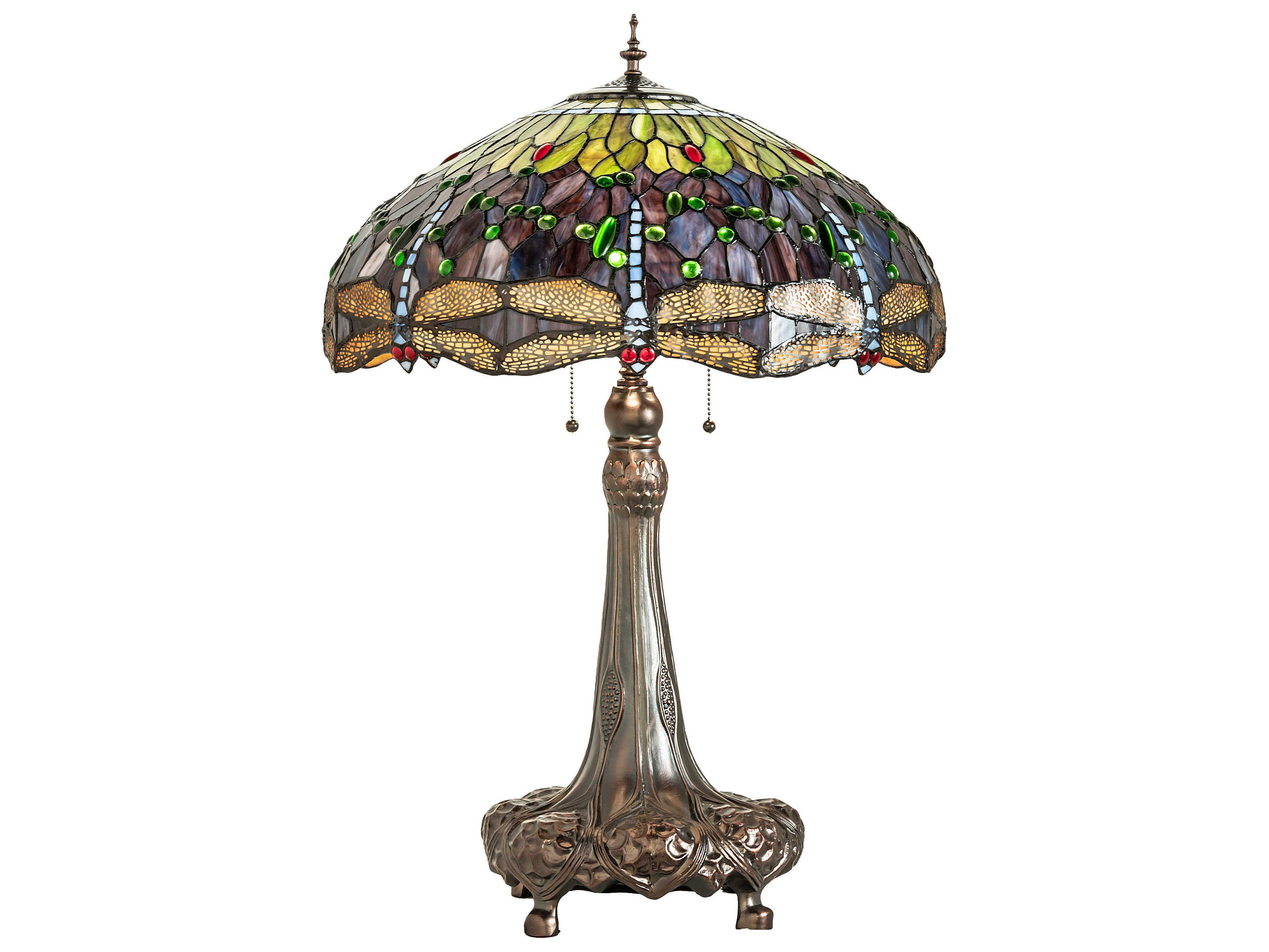 Meyda Tiffany Hanginghead Dragonfly Mahogany Bronze Purple Blue Green Glass Buffet Lamp
