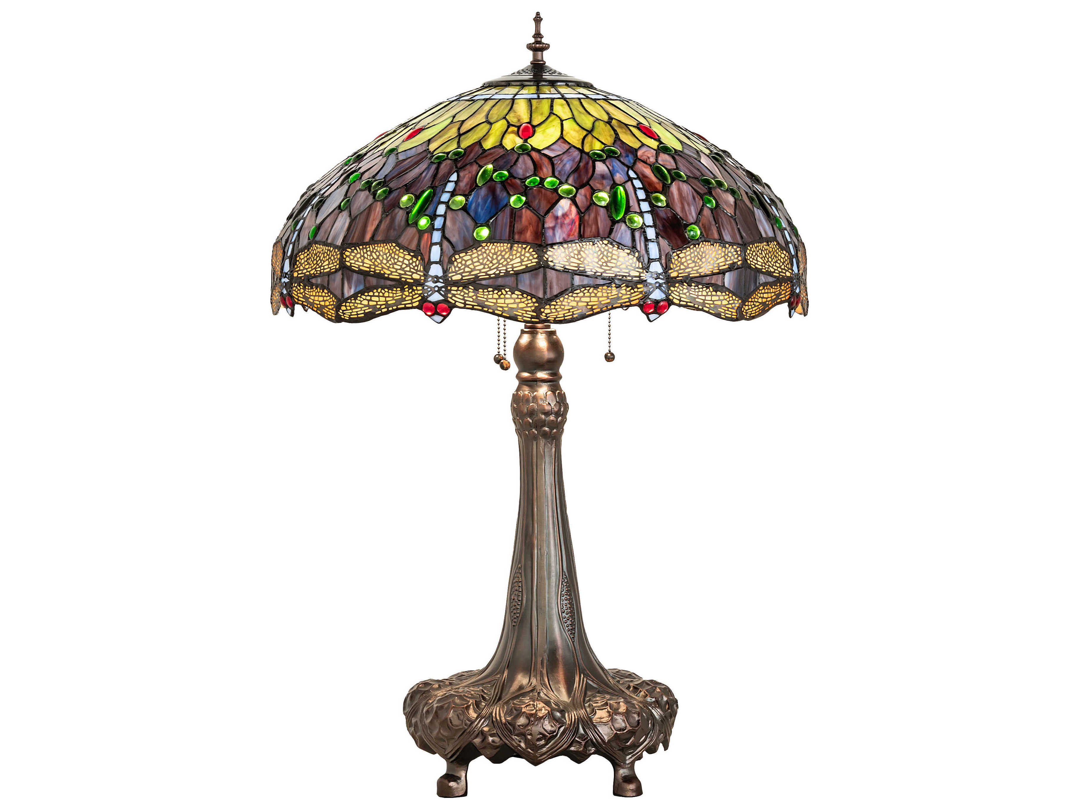 Meyda Tiffany Hanginghead Dragonfly Mahogany Bronze Purple Blue Green Glass Buffet Lamp