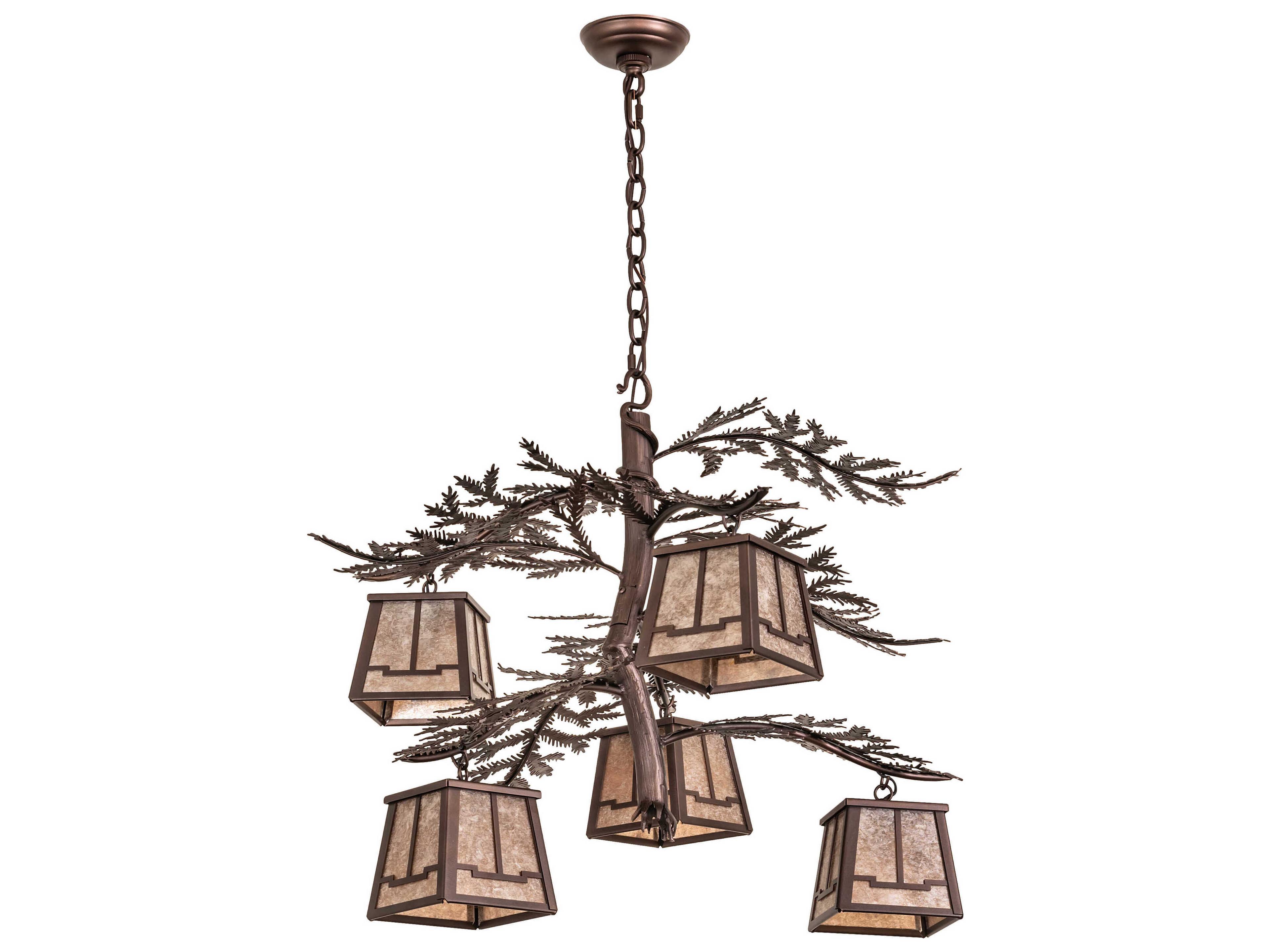 Meyda Pine Branch Valley View 5-Light Mahogany Bronze Lantern Chandelier