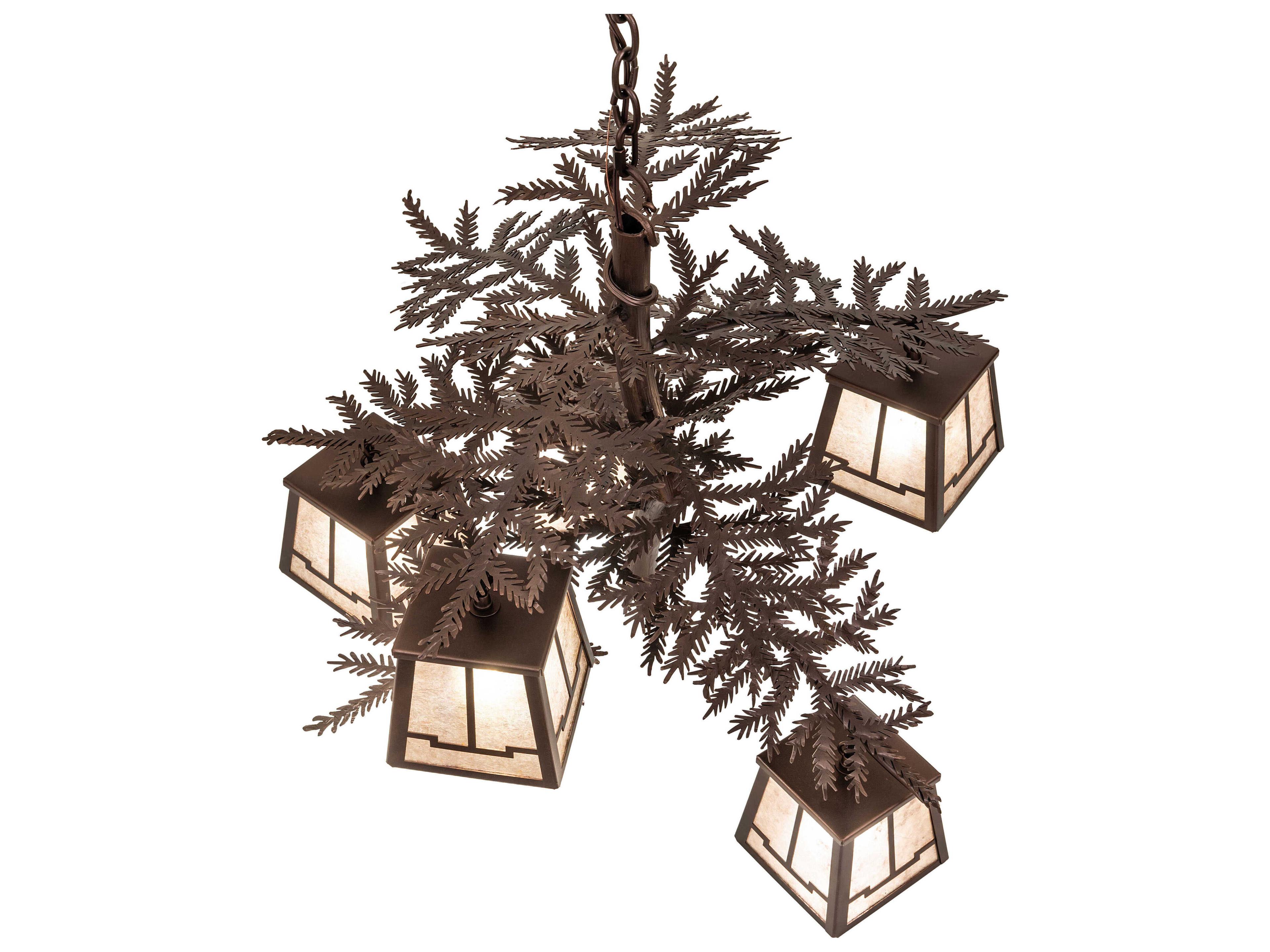Meyda Pine Branch Valley View 5-Light Mahogany Bronze Lantern Chandelier