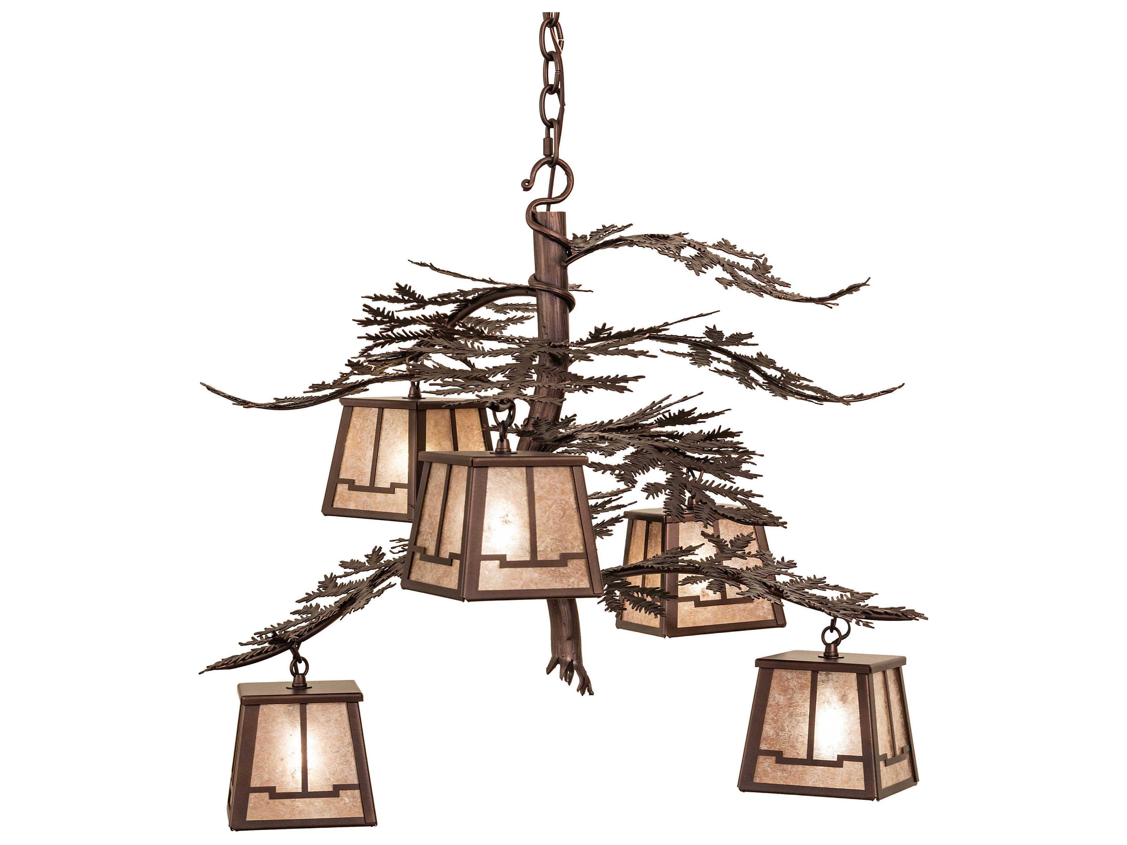 Meyda Pine Branch Valley View 5-Light Mahogany Bronze Lantern Chandelier