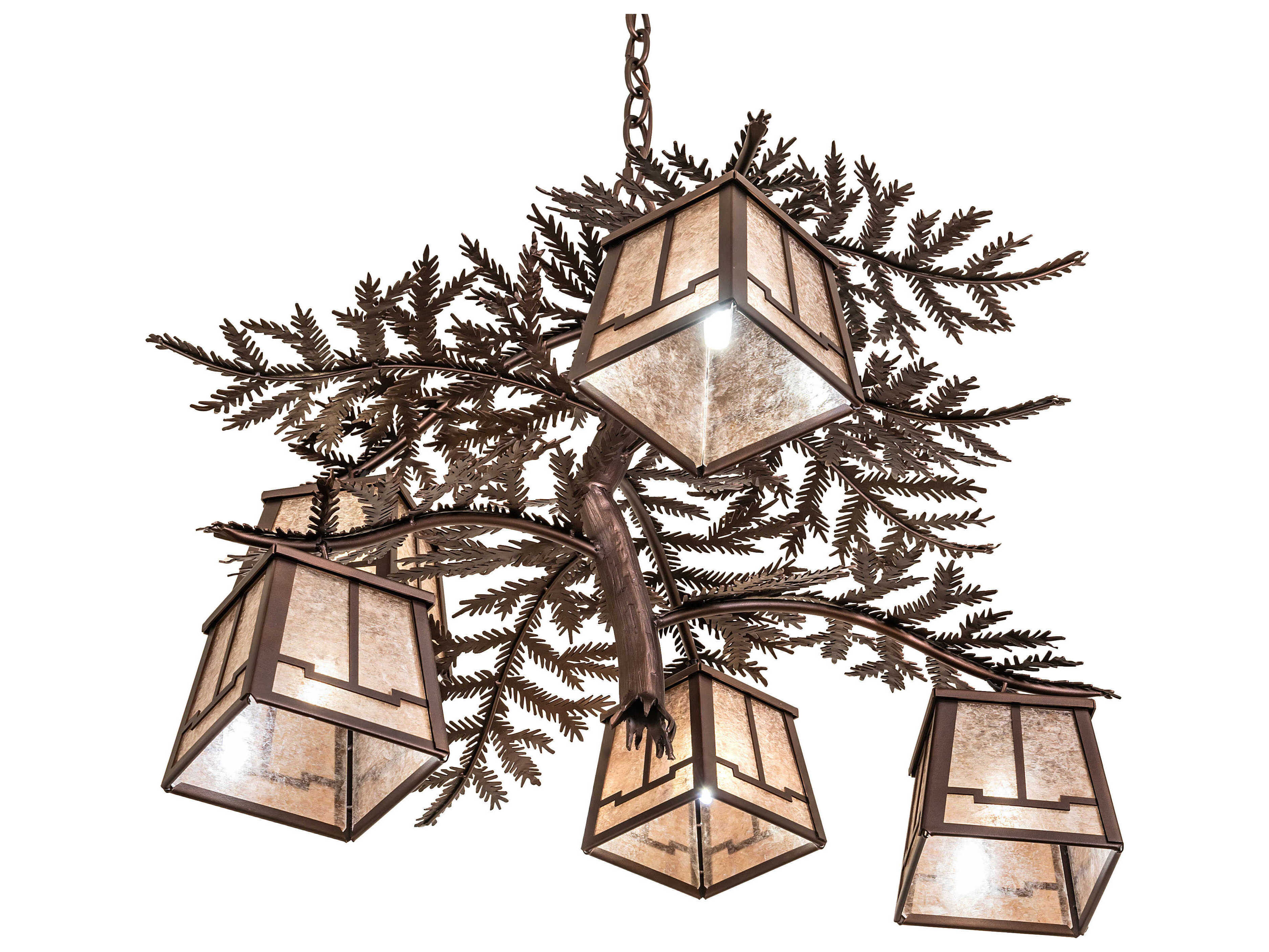 Meyda Pine Branch Valley View 5-Light Mahogany Bronze Lantern Chandelier