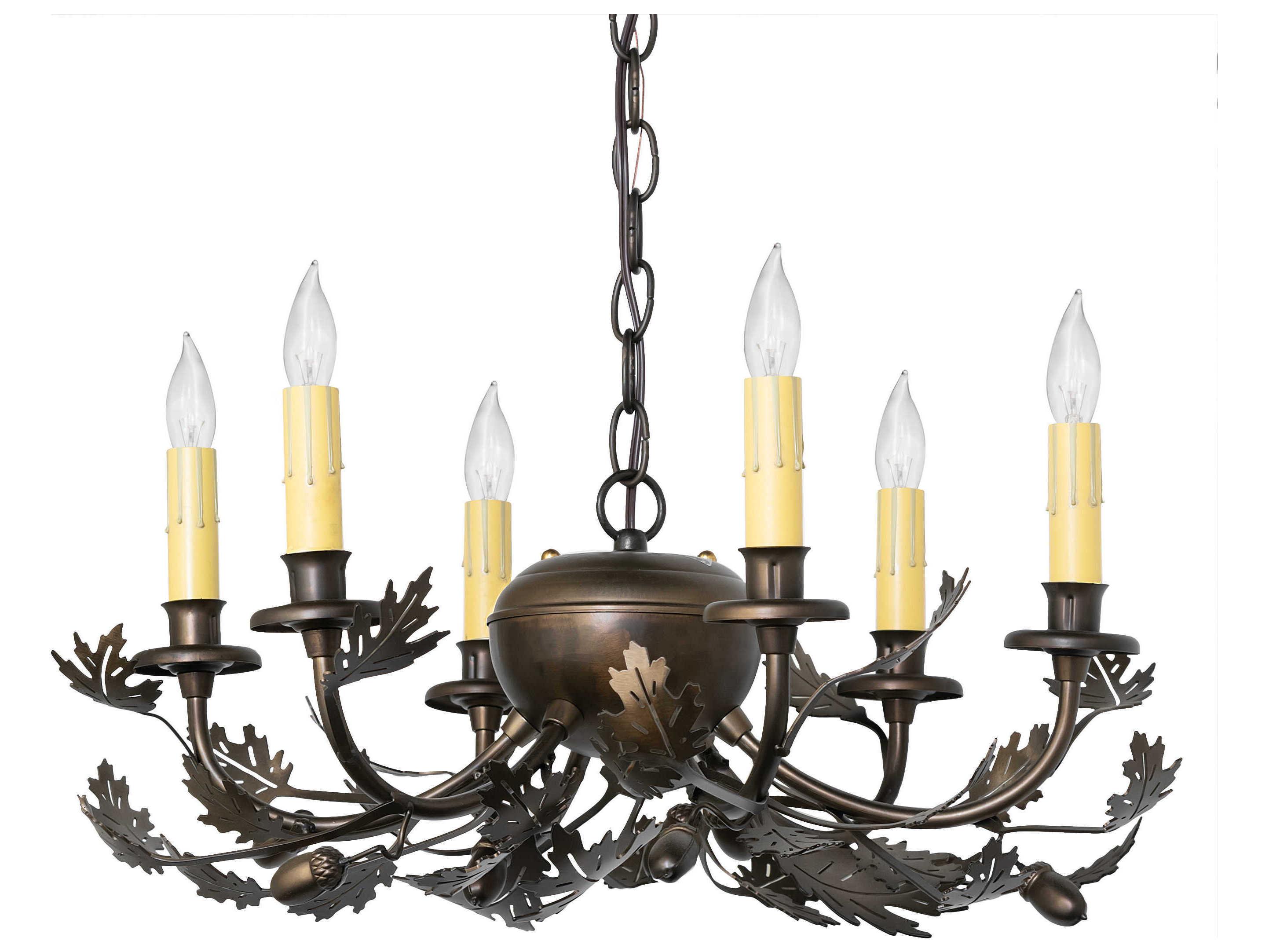 Meyda Oak Leaf & Acorn 6-Light Antique Copper Candelabra Chandelier