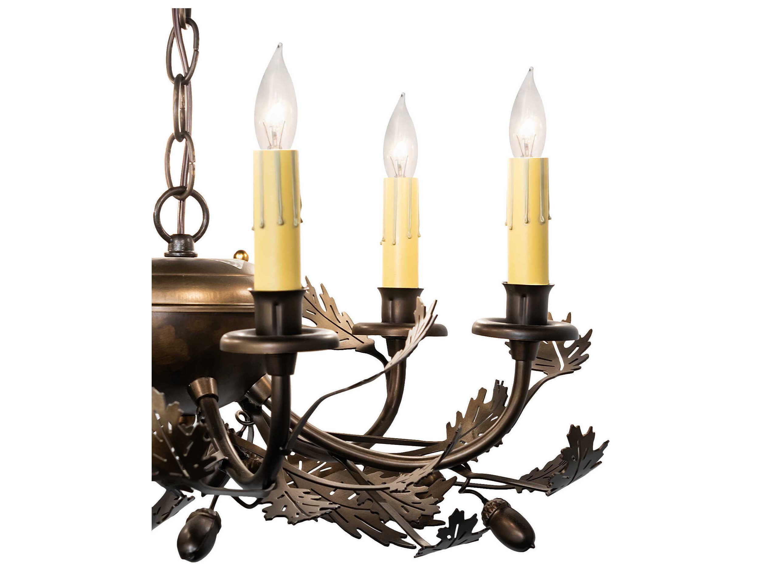 Meyda Oak Leaf & Acorn 6-Light Antique Copper Candelabra Chandelier