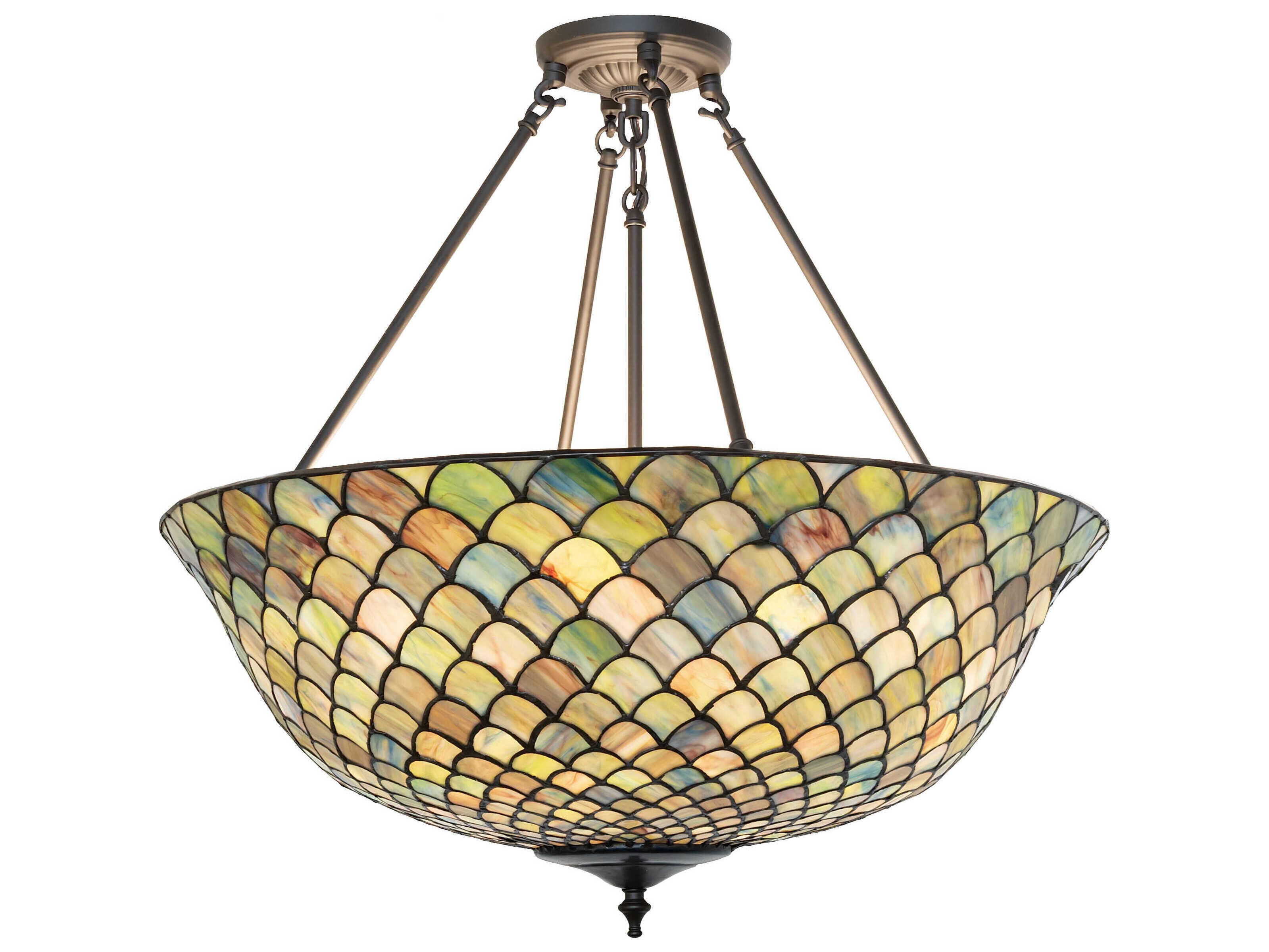Meyda Tiffany Fishscale 3-Light Oil Rubbed Bronze Bowl Semi Flush Mount
