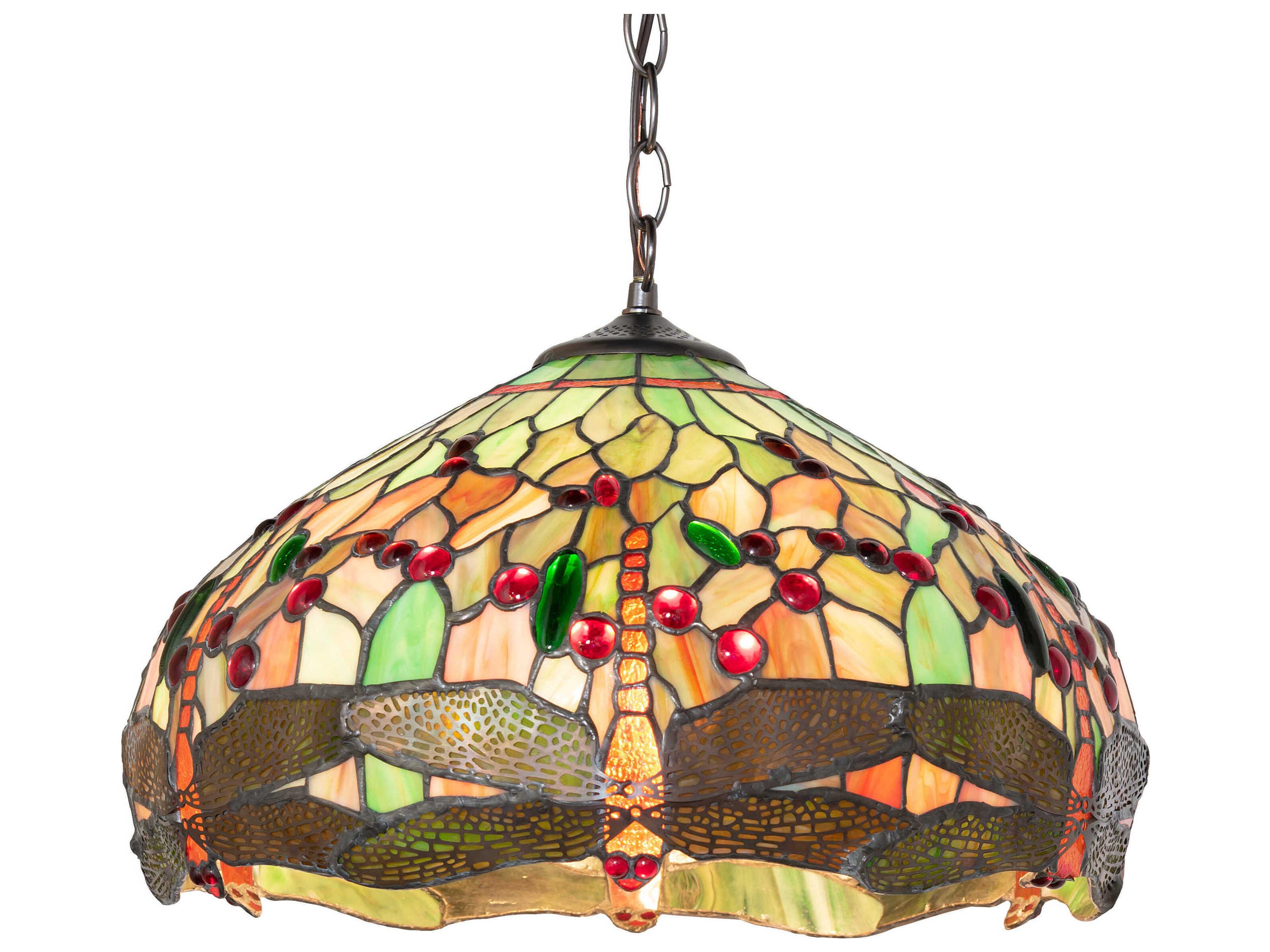 Meyda Tiffany Hanginghead Dragonfly 3-Light Mahogany Bronze Dome Pendant