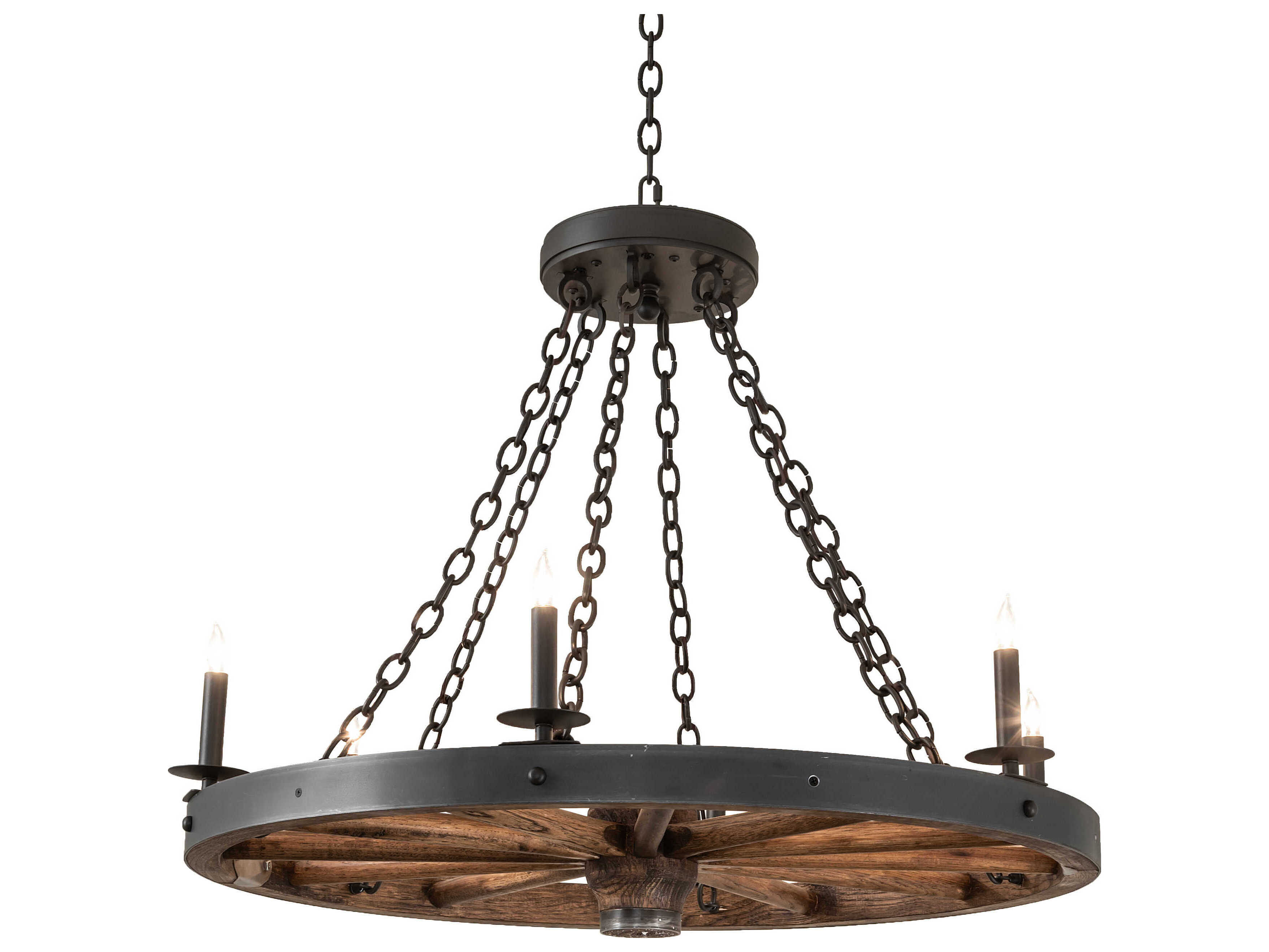 Meyda Wagon Wheel 6-Light Wrought Iron / Dark Walnut Chandelier