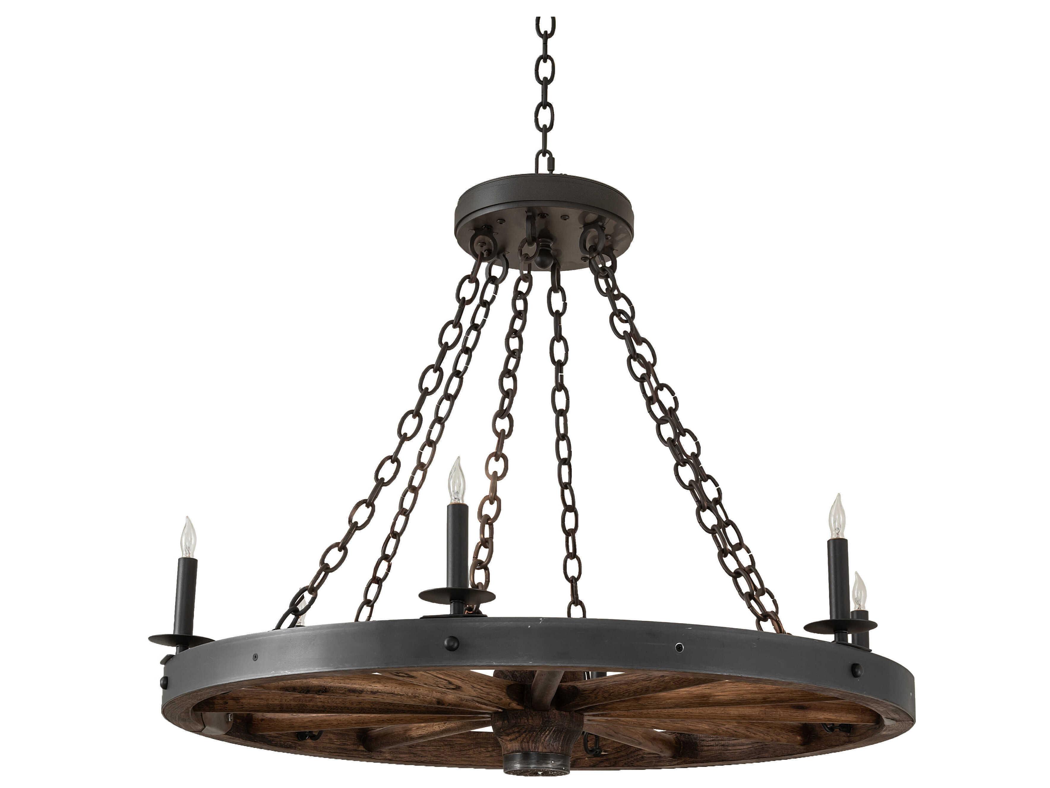 Meyda Wagon Wheel 6-Light Wrought Iron / Dark Walnut Chandelier