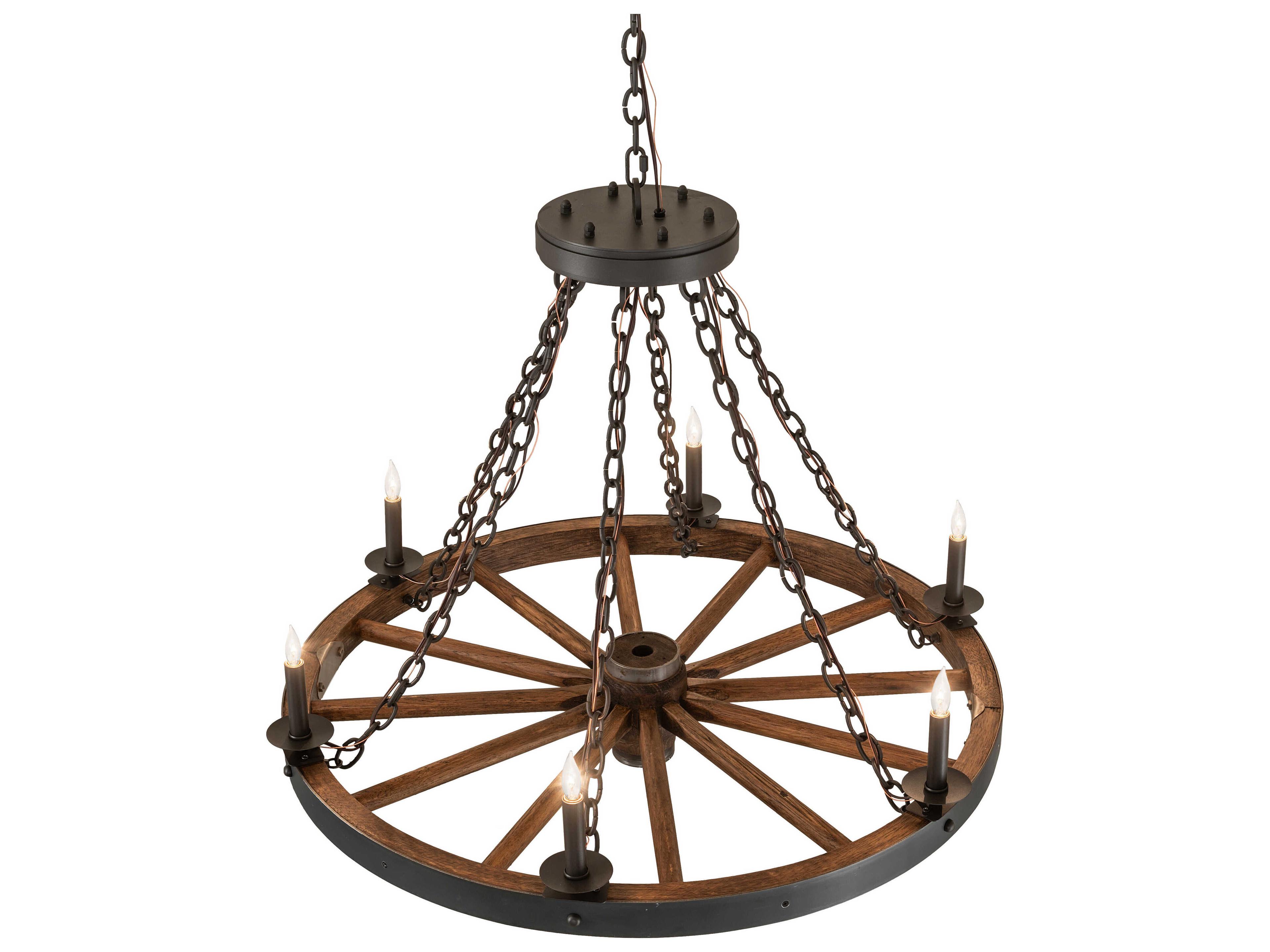 Meyda Wagon Wheel 6-Light Wrought Iron / Dark Walnut Chandelier