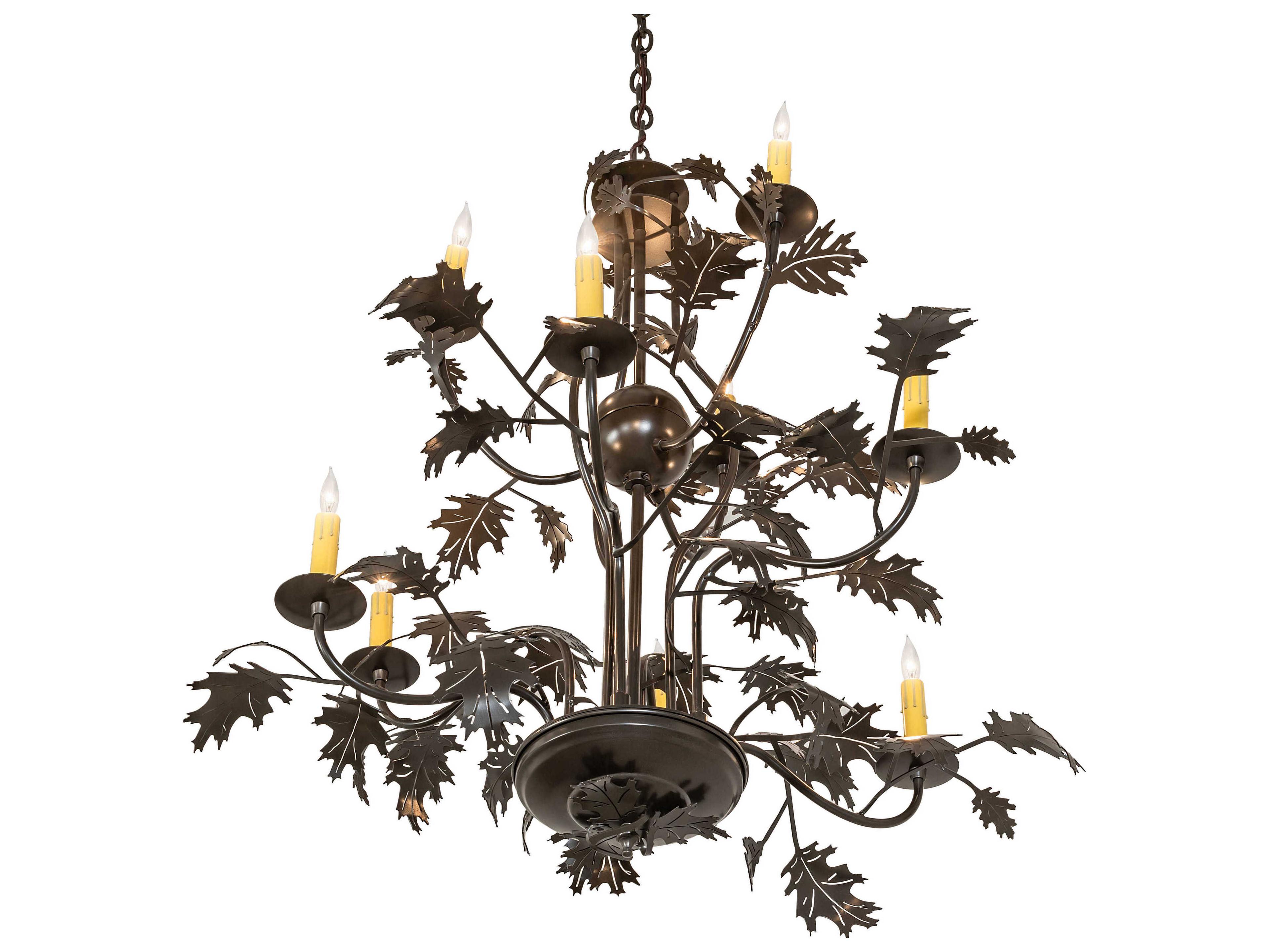Meyda Oak Leaf 9-Light Timeless Bronze Candelabra Chandelier