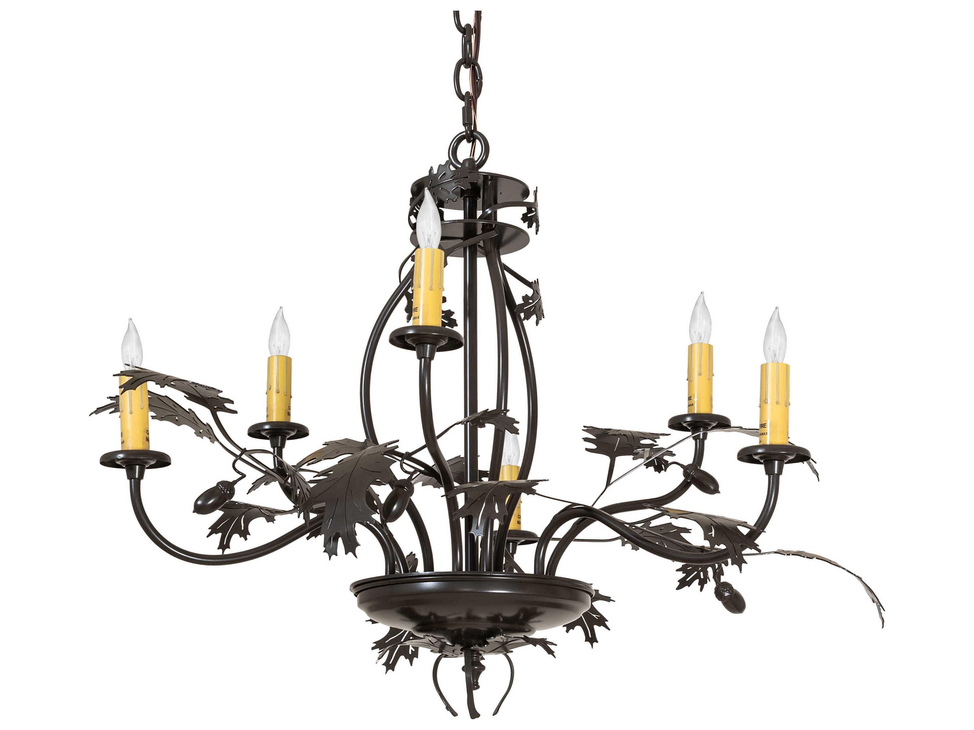 Meyda Oak Leaf & Acorn 6-Light Timeless Bronze Candelabra Chandelier