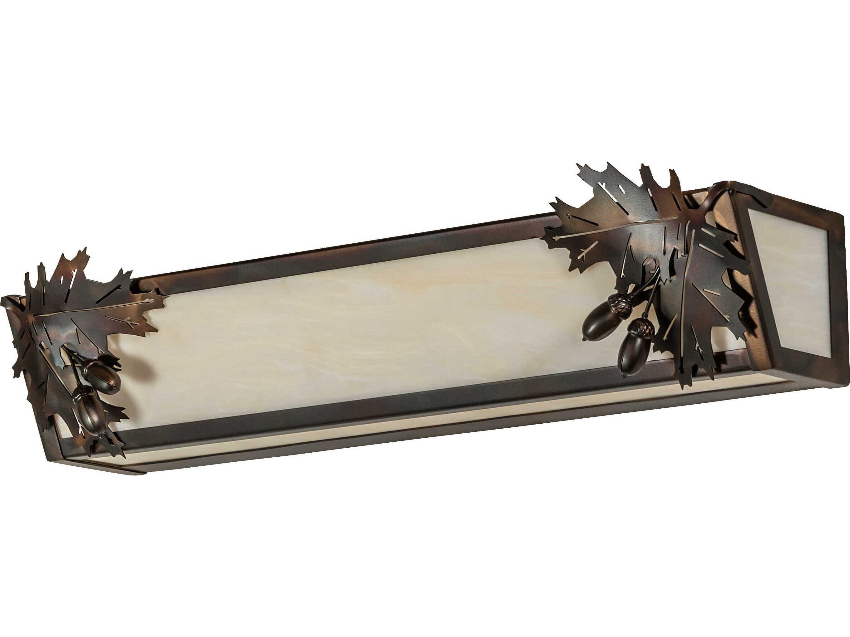 Meyda Oak Leaf and Acorn Tall 4-Light Dark Burnished Antique Copper Vanity Light