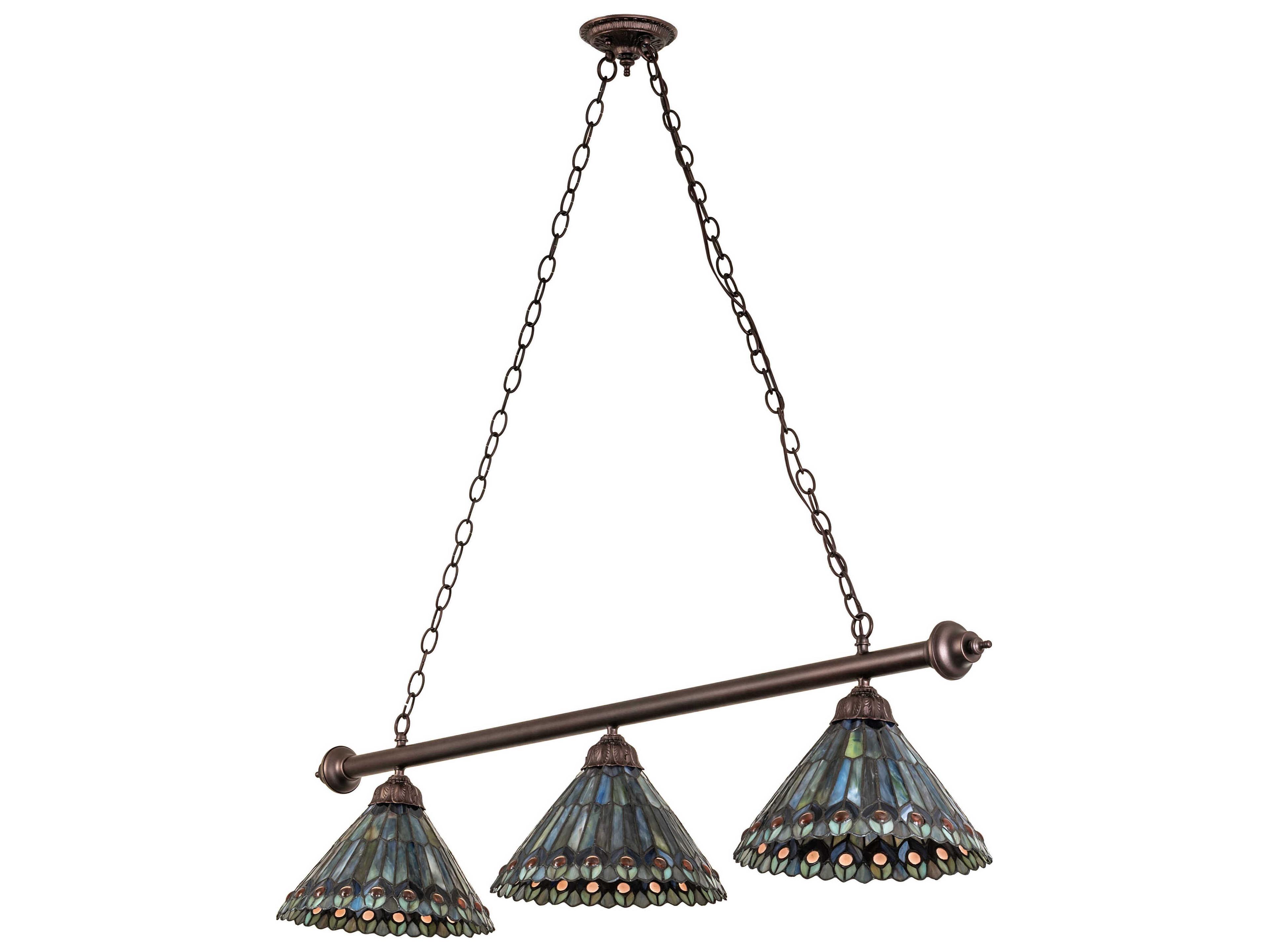 Meyda Tiffany Jeweled Peacock 3-Light Mahogany Bronze Island Pendant