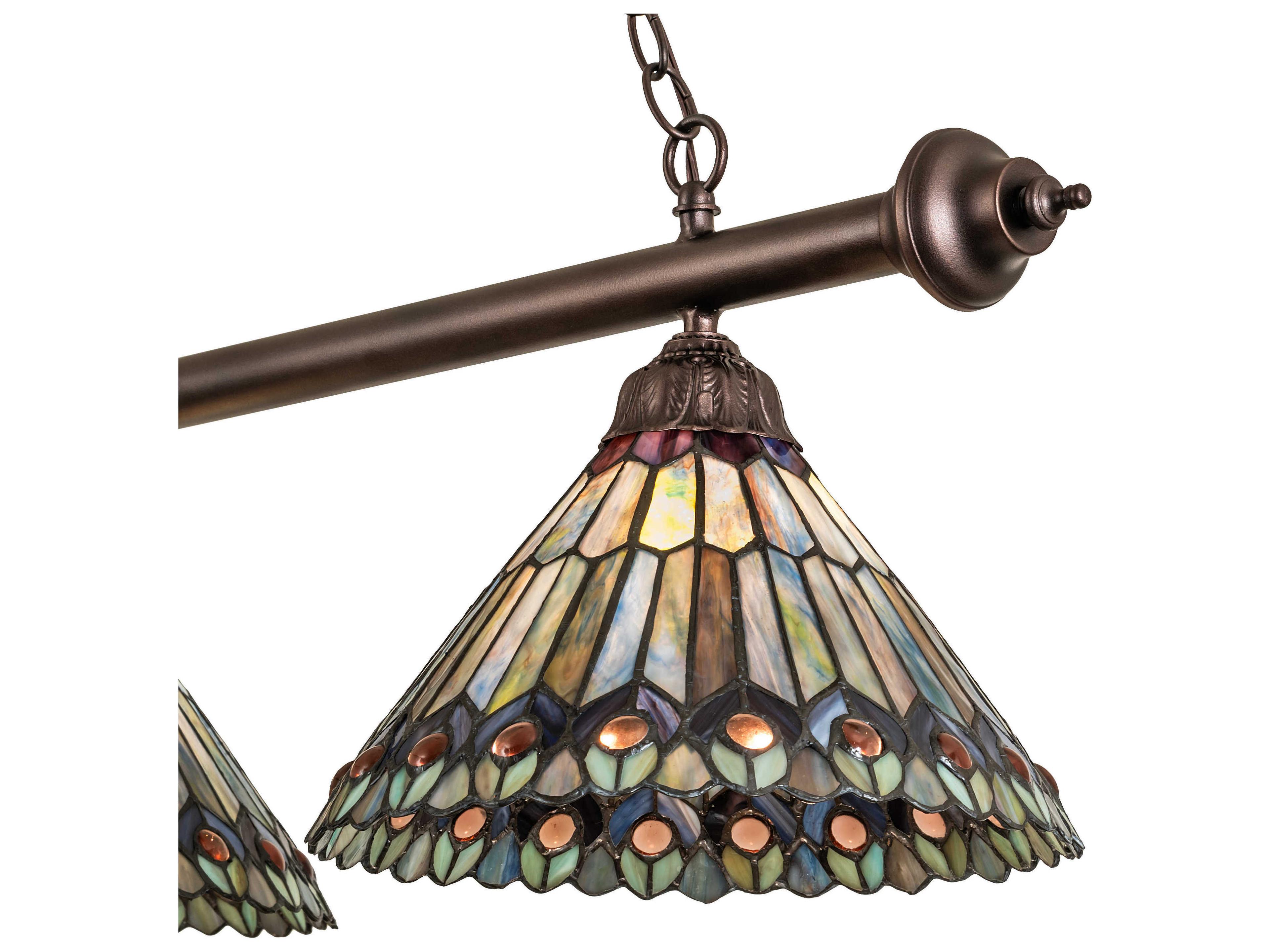 Meyda Tiffany Jeweled Peacock 3-Light Mahogany Bronze Island Pendant