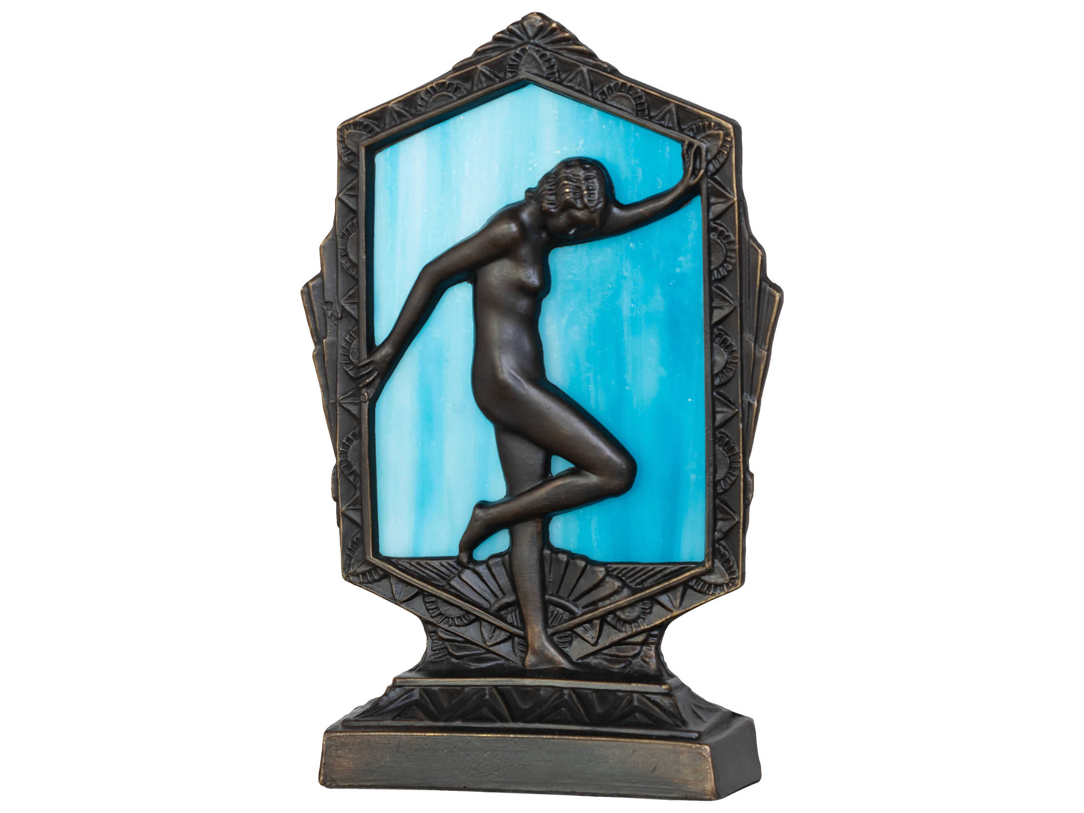 Meyda Posing Deco Lady Antique Brass Blue Table Lamp