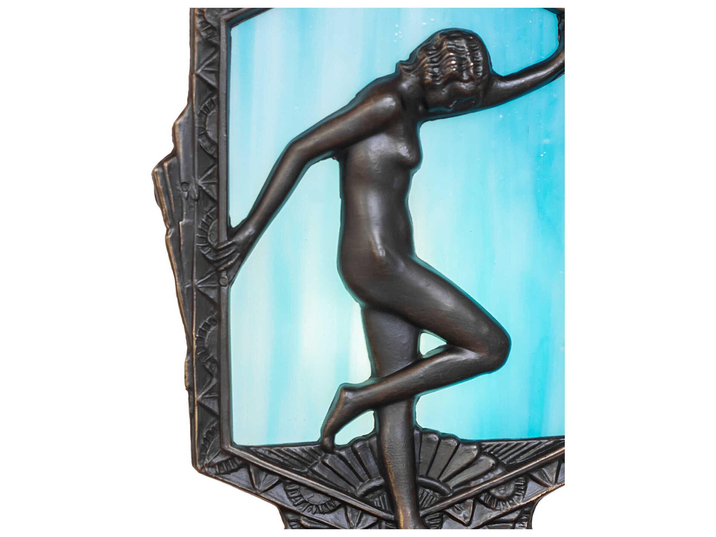 Meyda Posing Deco Lady Antique Brass Blue Table Lamp