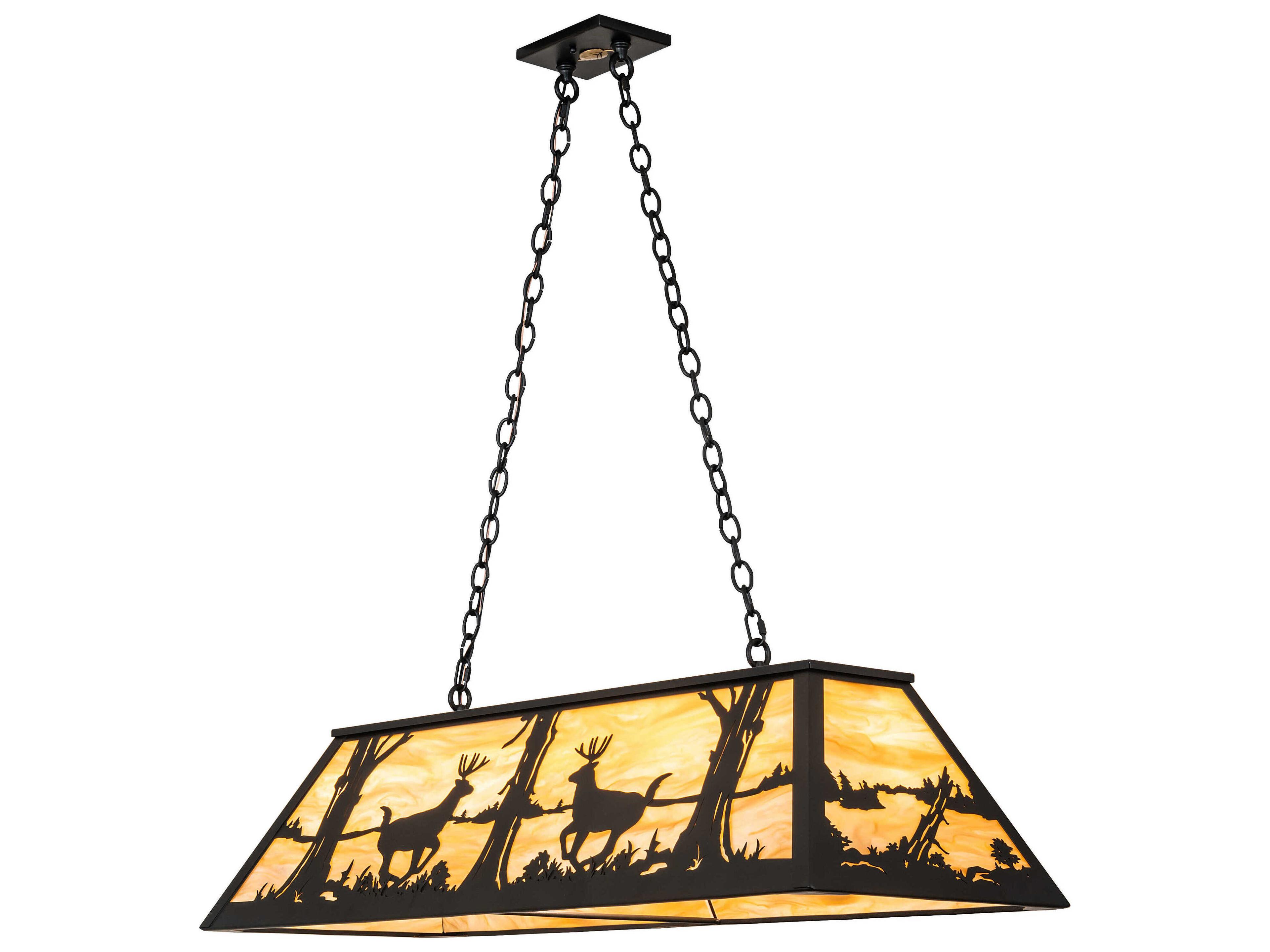 Meyda Deer At Lake 6-Light Black Satin Wrought Iron Island Pendant