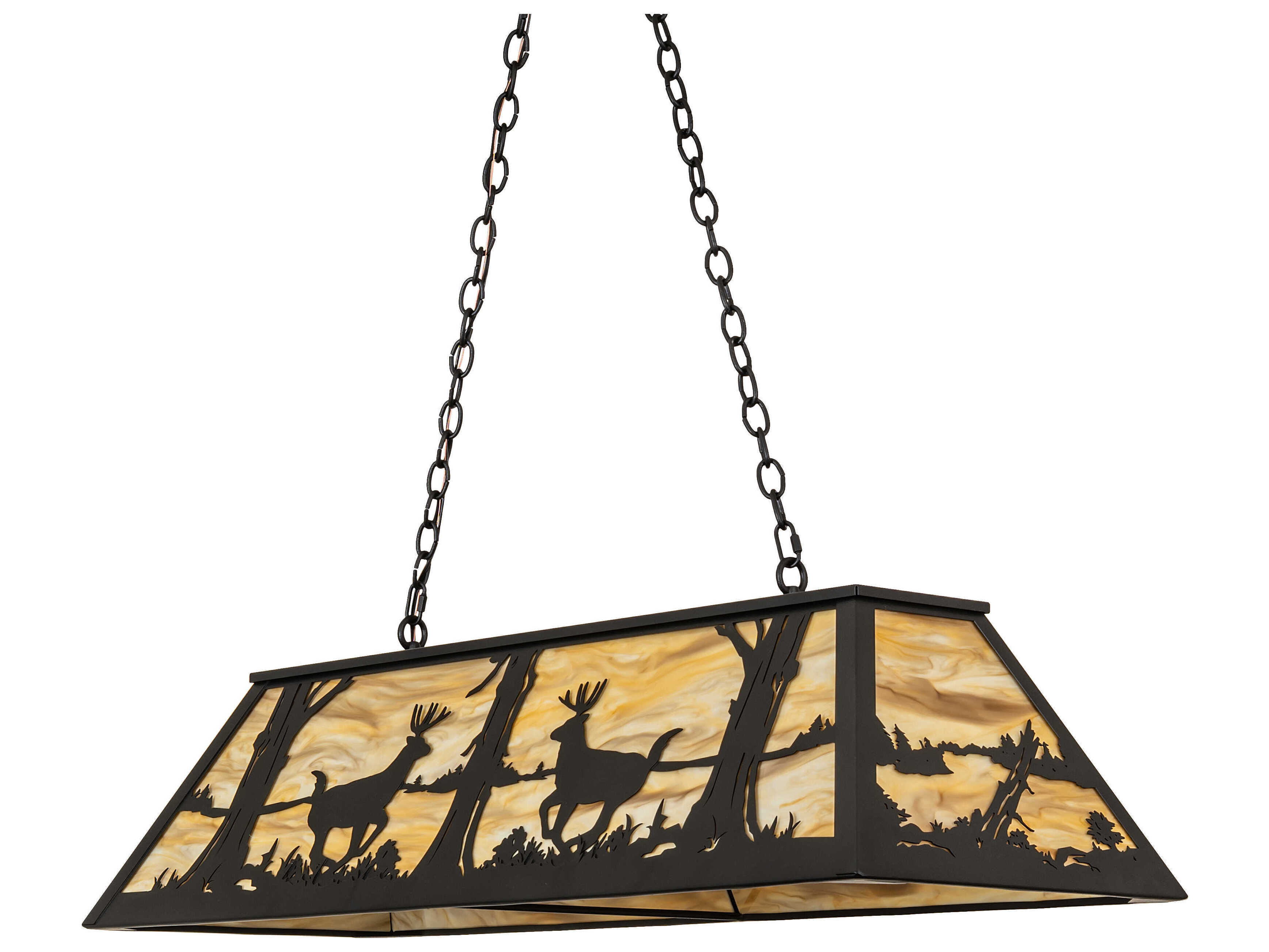 Meyda Deer At Lake 6-Light Black Satin Wrought Iron Island Pendant