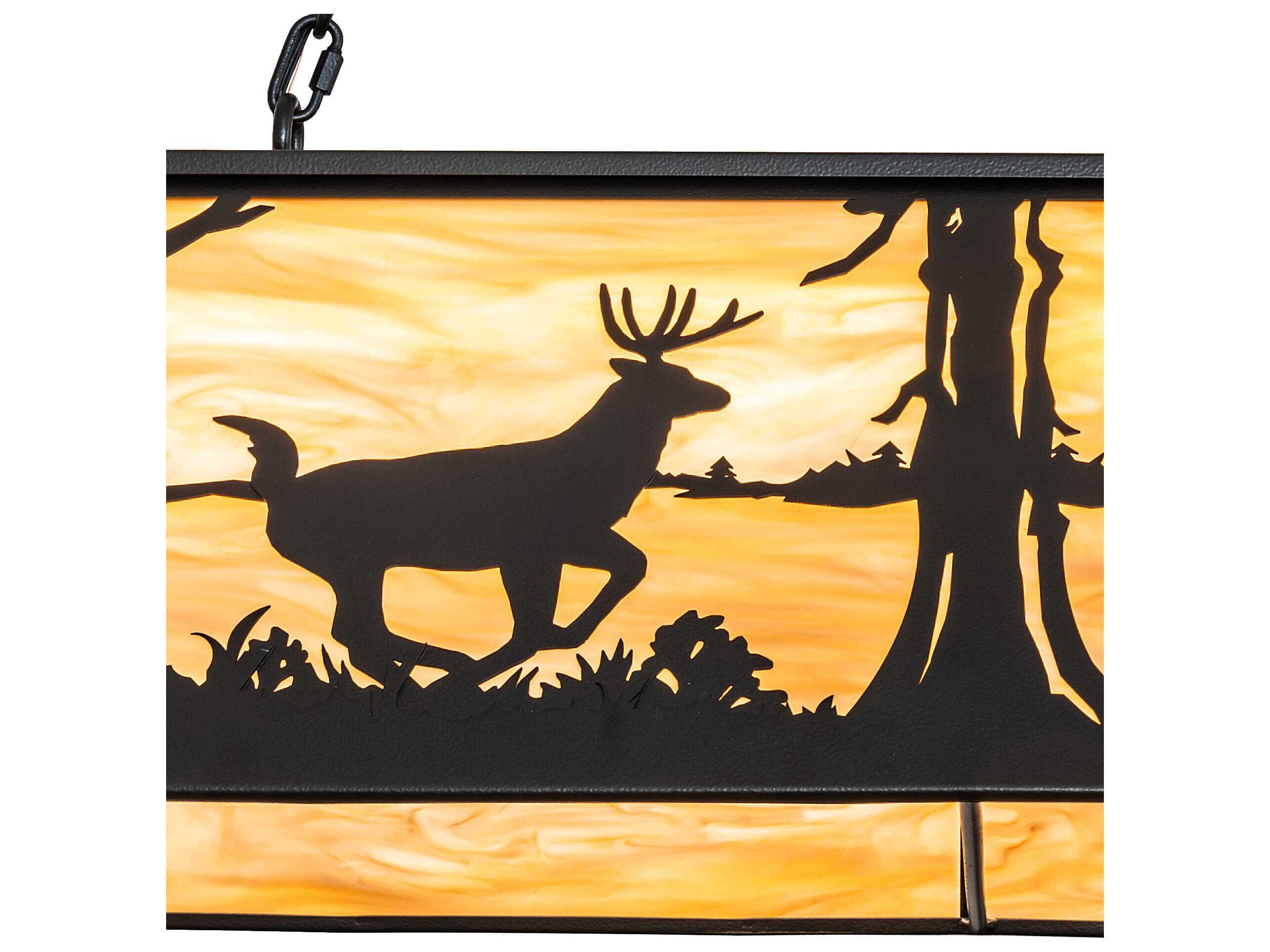 Meyda Deer At Lake 6-Light Black Satin Wrought Iron Island Pendant