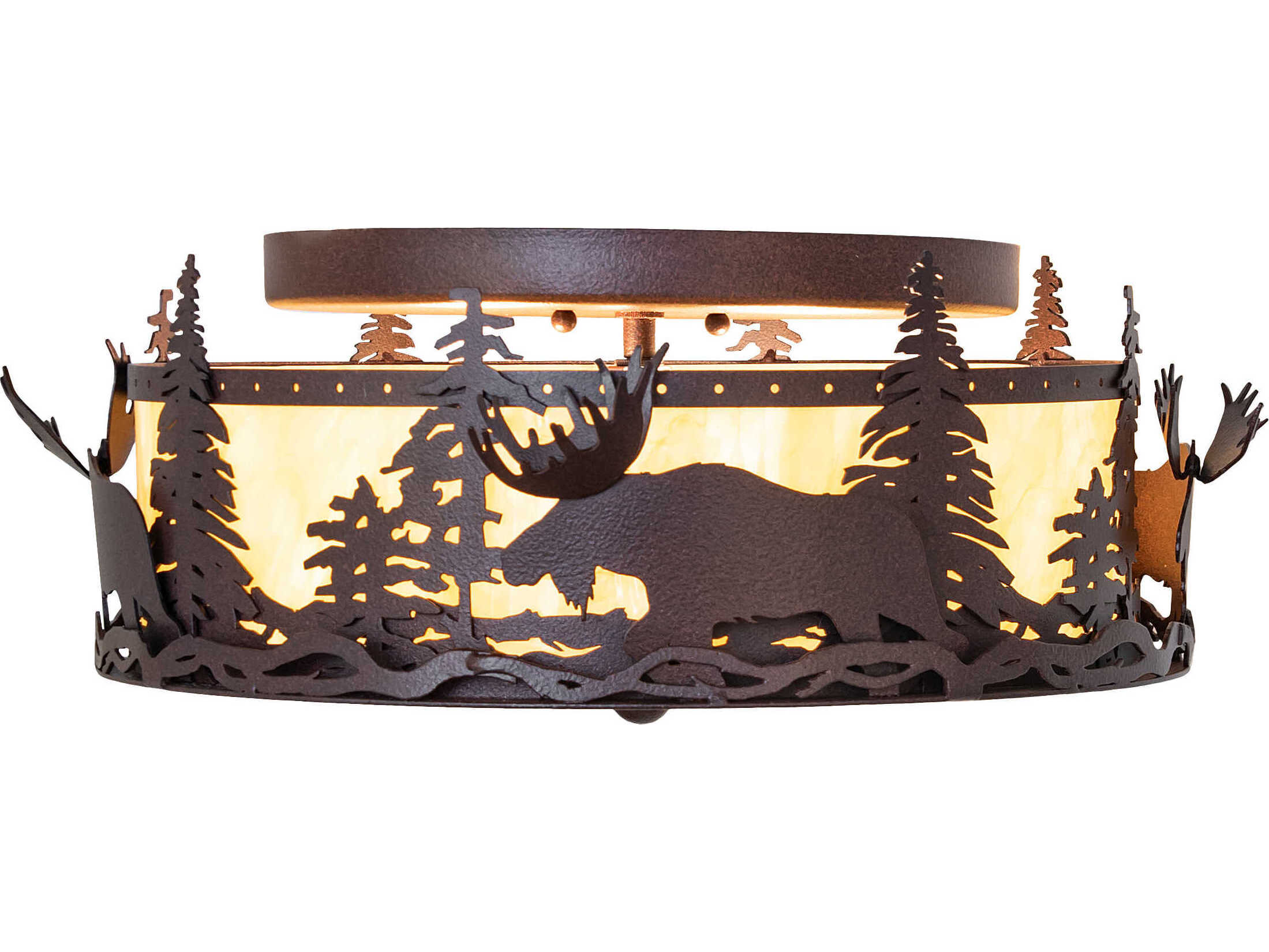 Meyda Moose At Dusk 2-Light Distressed Rust Semi Flush Mount