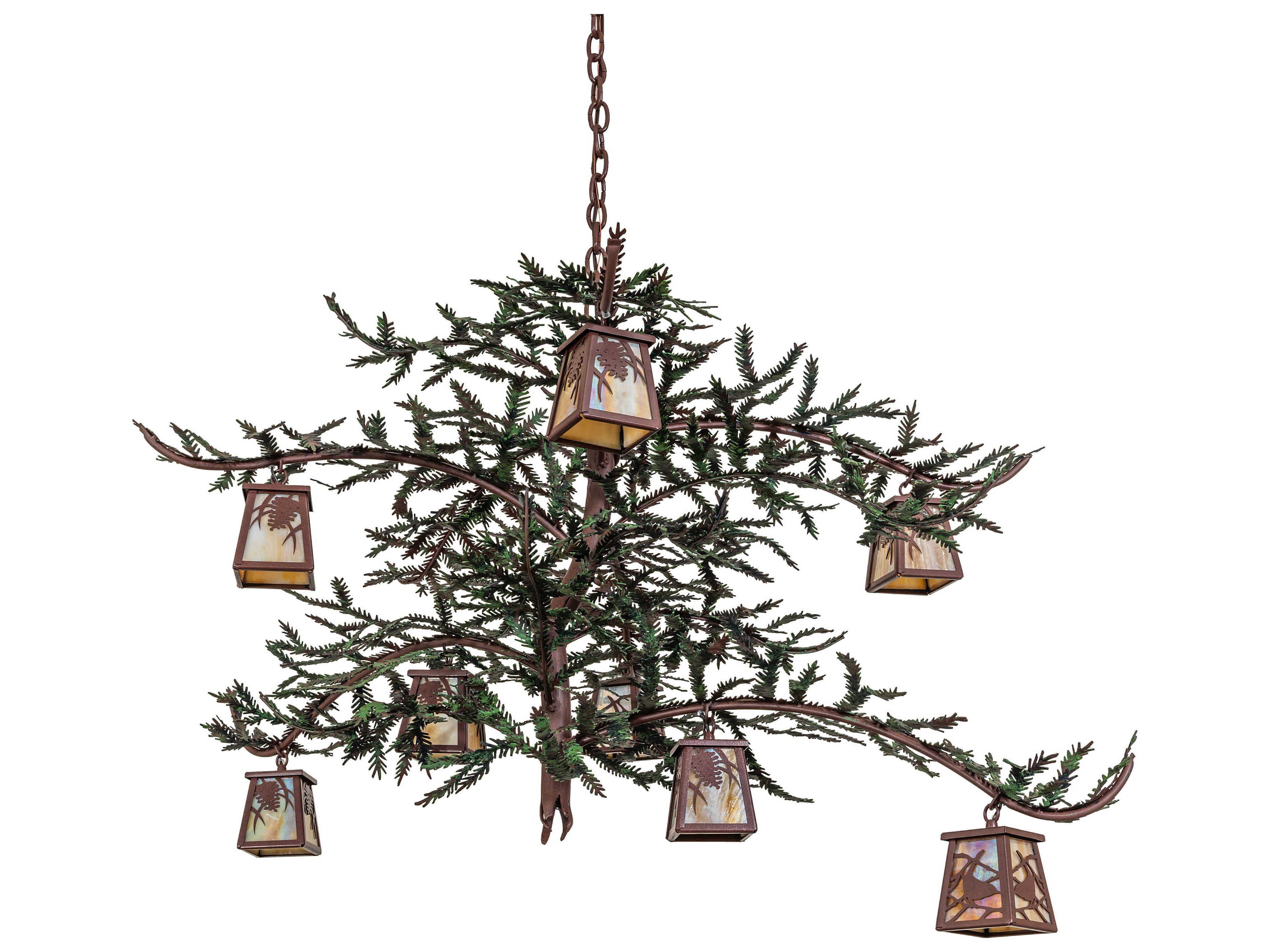 Meyda Pine Branch 8-Light Rust Green Branches Bronze Chandelier