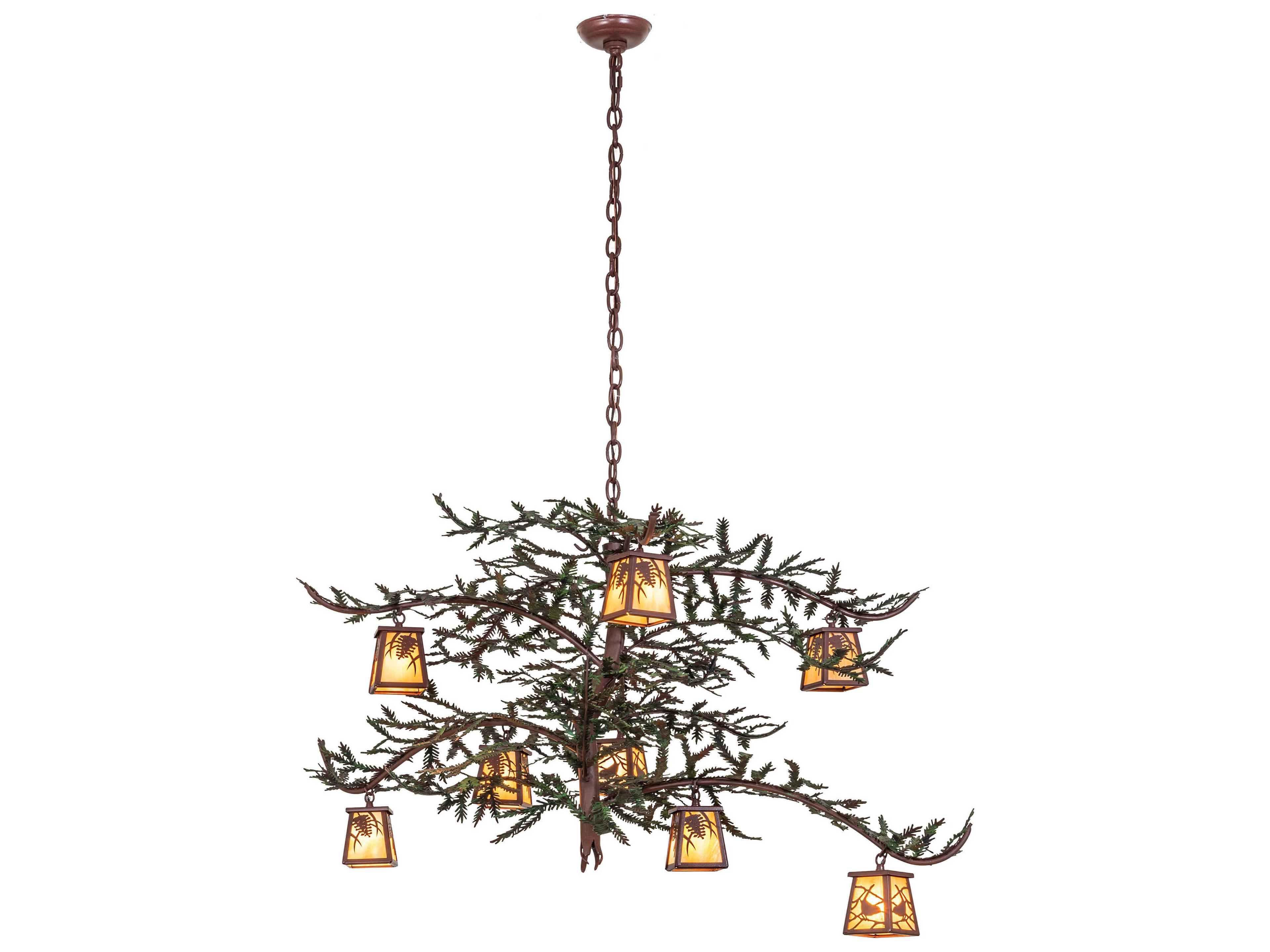 Meyda Pine Branch 8-Light Rust Green Branches Bronze Chandelier