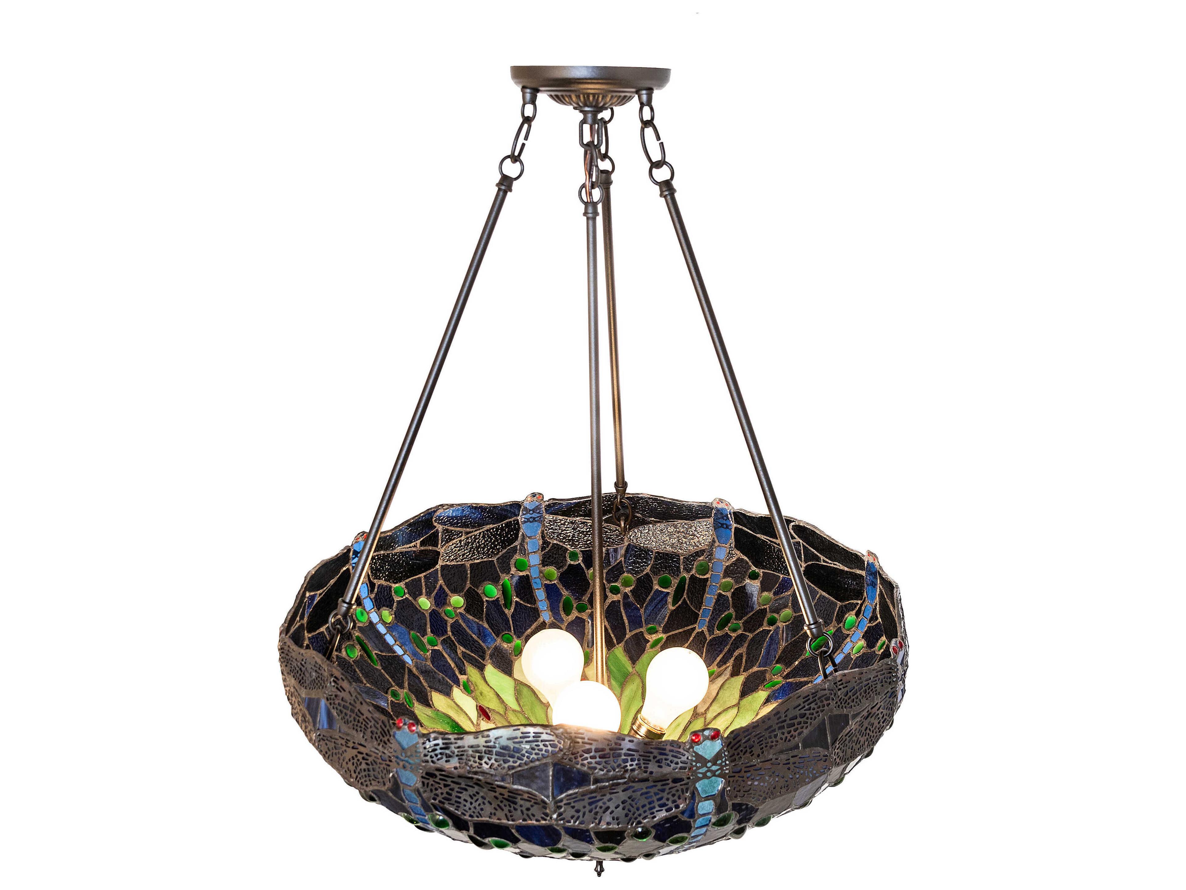 Meyda Tiffany Hanginghead Dragonfly 3-Light Mahogany Bronze Semi Flush Mount
